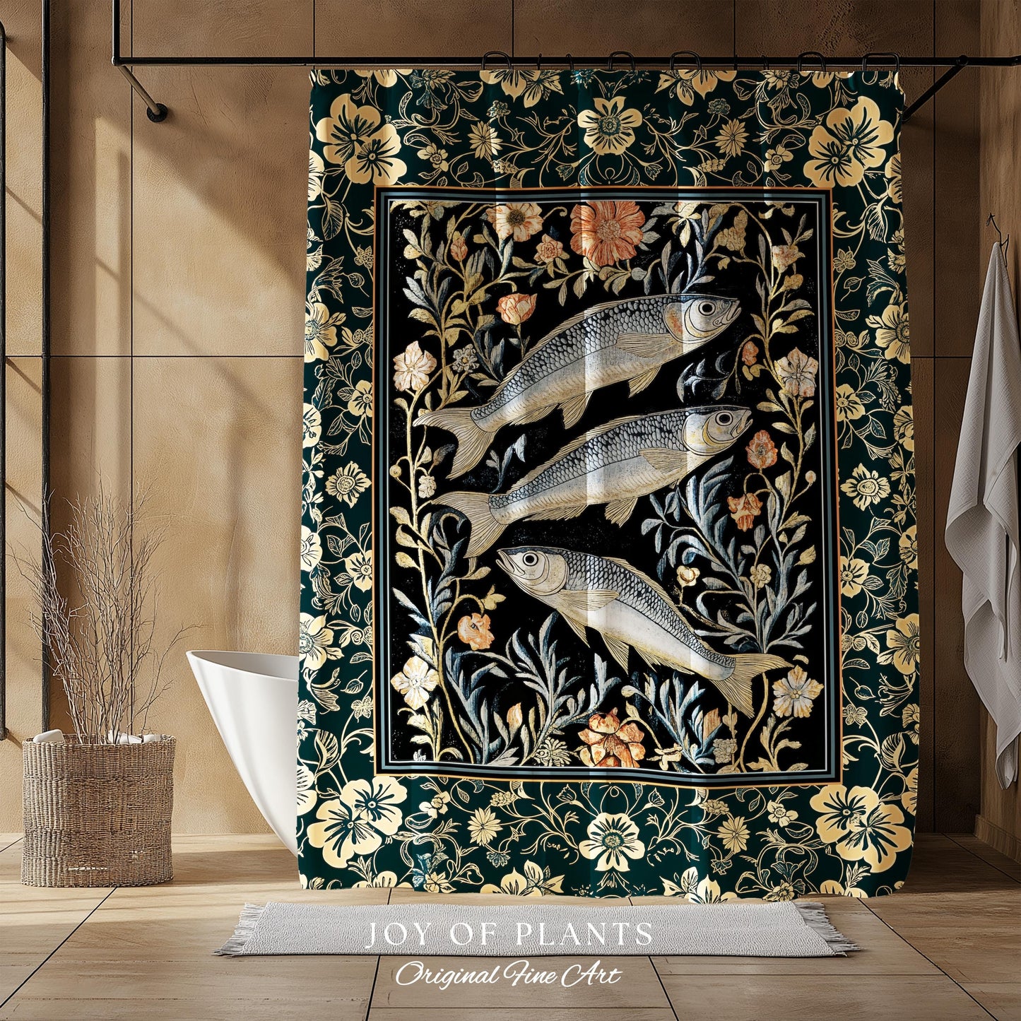 Beachy Costal Fish Shower Curtain | Sea Life Marine Bathroom Sardine Throw Ocean Inspired Design Sea Lover Bath Decor Maritime Aesthetic |