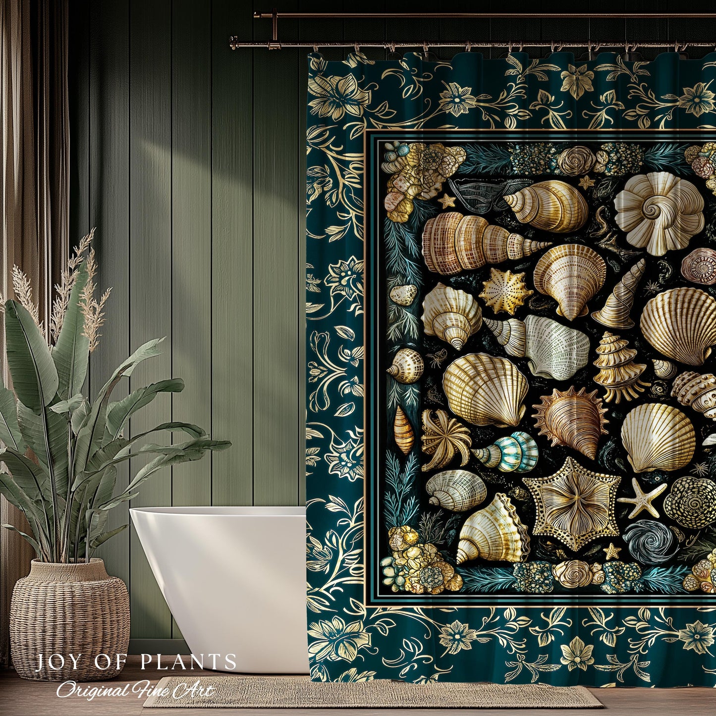 Maximalist Seashell Nautical Shower Curtain | Mermaidcore Coastal Bathroom Crustacean Inspired Beach House Summer Marine Bath Accessory |