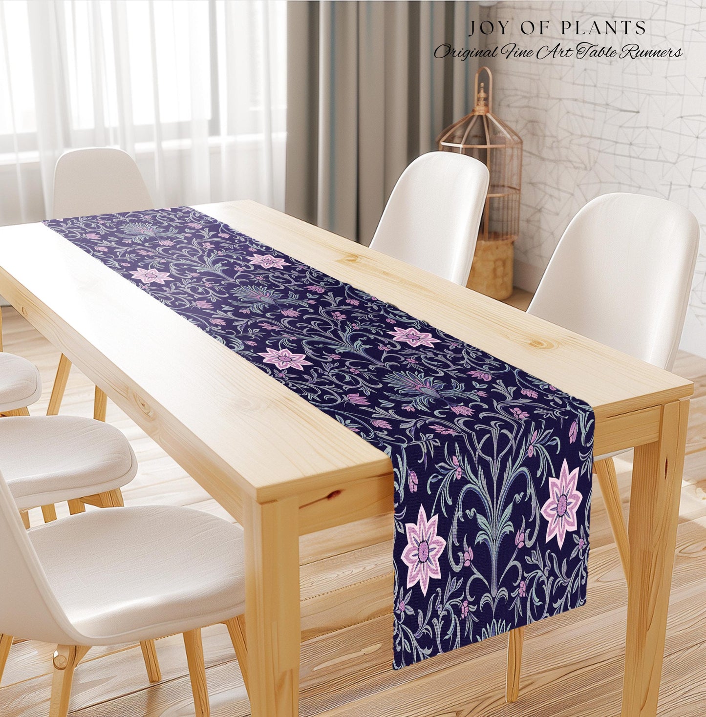 Art Deco Aesthetic Floral Table Runner | Whimsical Maximalist Ornate Dark Renaissance Style Art Deco Aesthetic Lavender Purple Botanical |