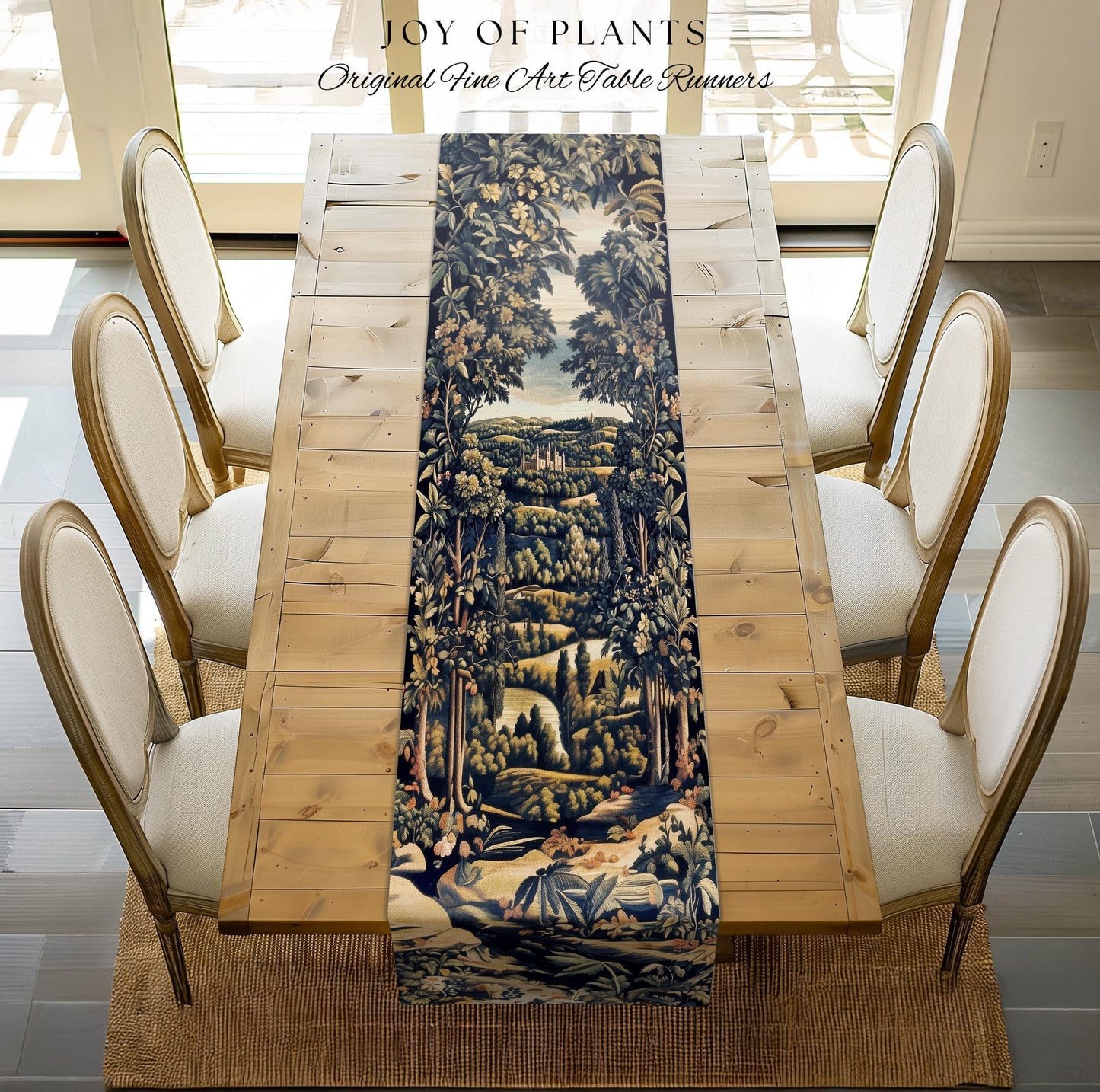 Elegant Rococo Landscape Botanical Table Runner | Romantic Victorian Elegance Medieval Gothic Fairytale Floral Decor Blanket Baroque Style |
