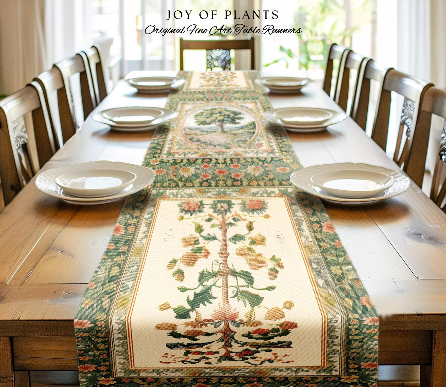 Chateau Garden Tree of Life Table Runner | French Provincial Landscape Antique Floral Romantic Aesthetic Victorian Home Decor Ornate Style