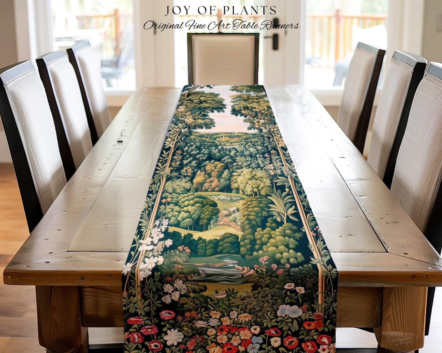 Magical Kingdom Folklore Table Runner | Medieval Botanical Gothic Victorian Fairytale Garden Dining Room Romantic Victorian Landscape Decor