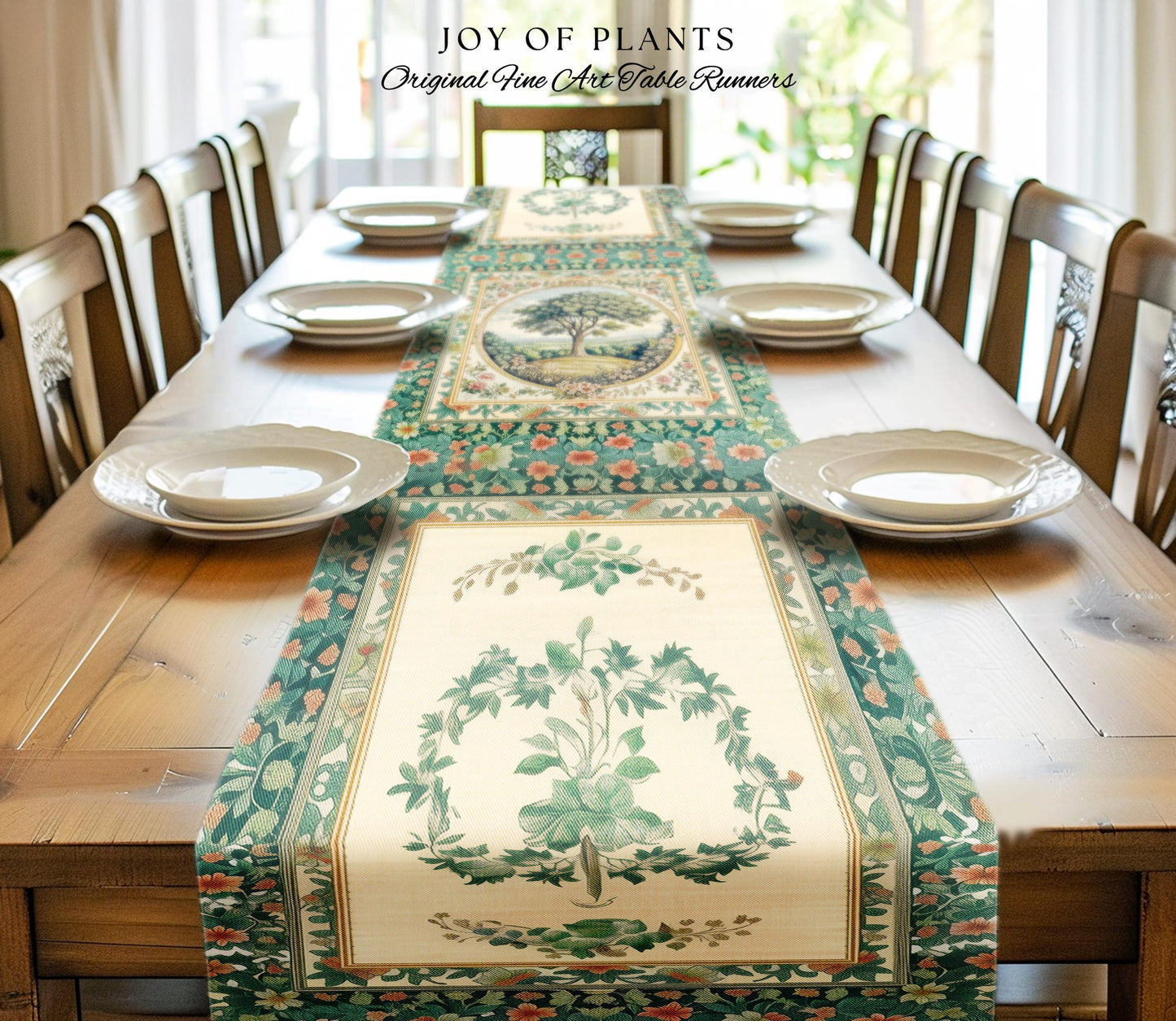 Romantic Ornate Botanical Countryside Table | Victorian Antique Botanical Accent French Garden Runner Chateau Floral Heritage Classical |