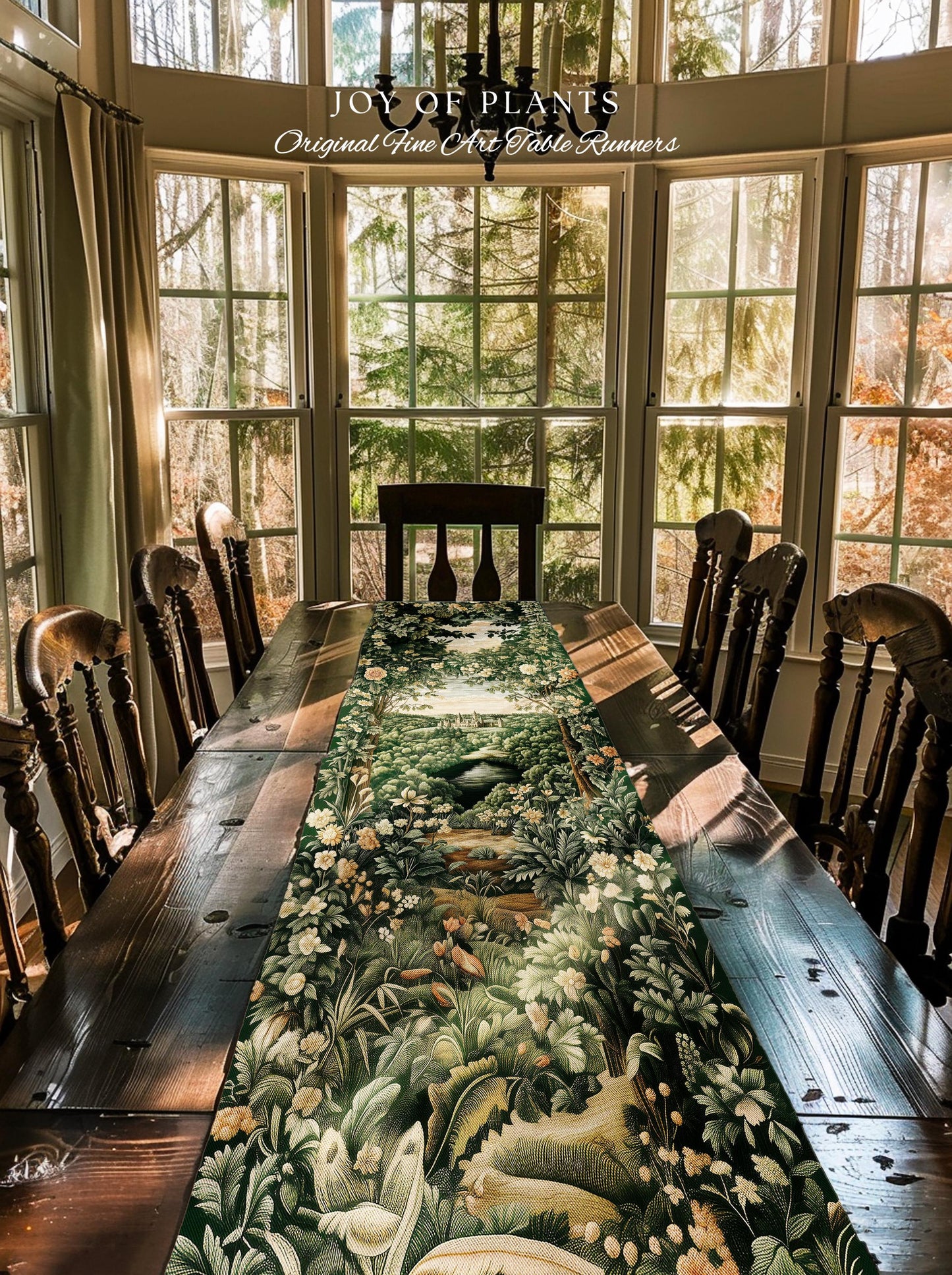 Castle Landscape Botanical Table Runner | Fairytale Aesthetic Mystic Garden Dining Room Fairycore Woodland Nature Princesscore Home Decor |