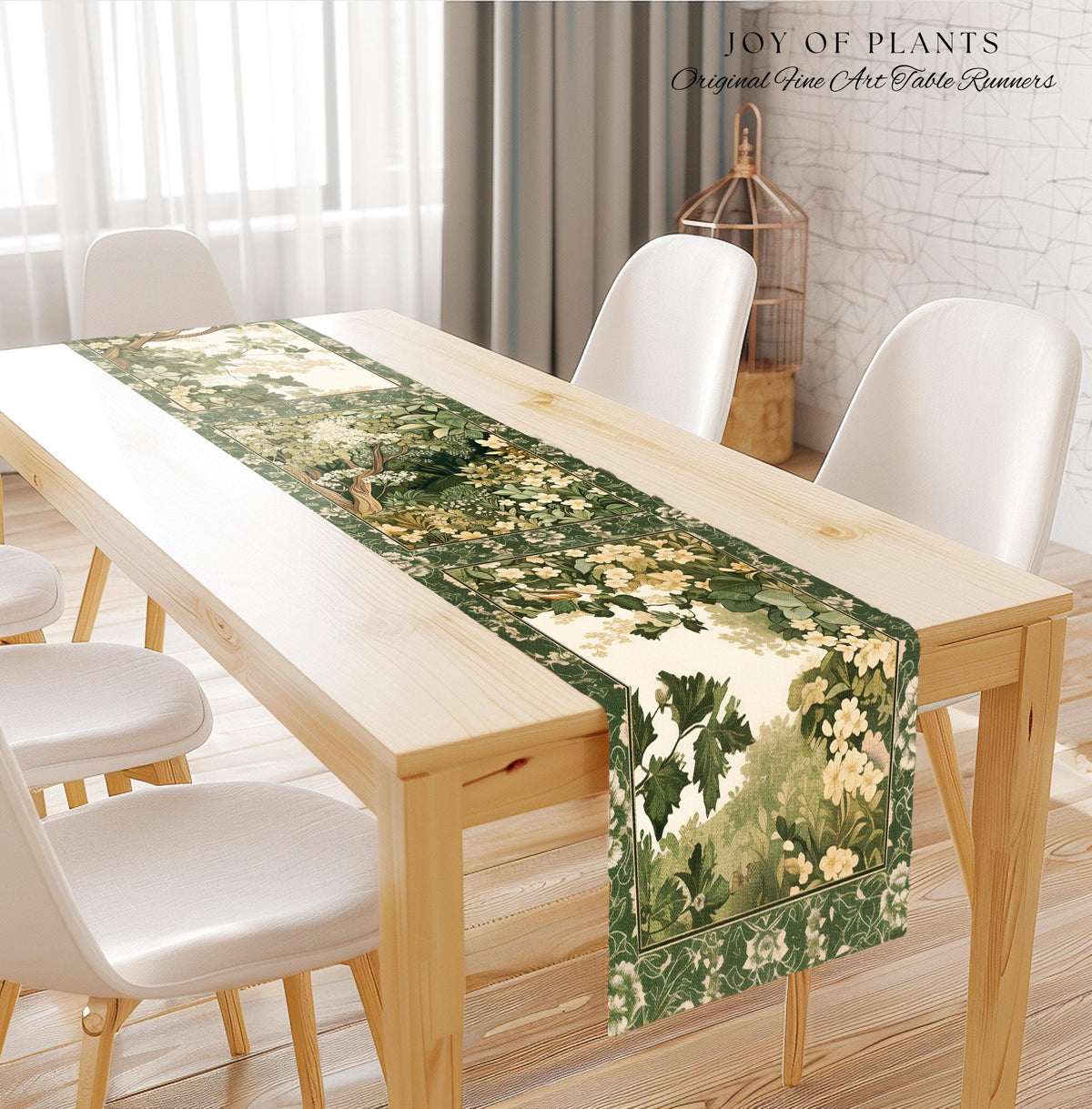 Soft Aesthetics Folklore Forest Table Runner Fairy Inspired Dining Room | Cozy Cottagecore Ethereal Nature Aesthetic Sage Green Indie Style