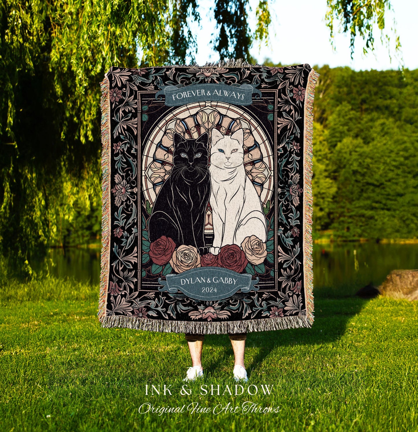 Romantic Keepsake Custom Woven Tapestry | Victorian Aesthetic Woven Blanket Custom His & Hers Gift for Couple Dark Academia Wedding Tapestry