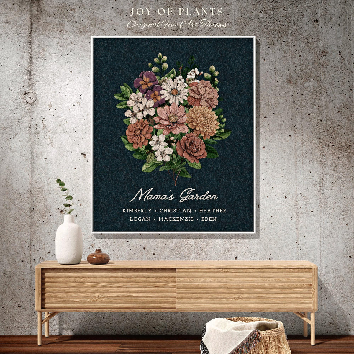 Grandma Garden Blanket Personalized | Family Names Gift Mimi's Garden Birth Month Flower Custom Bouquet Custom Mom Blanket Woven Tapestry |