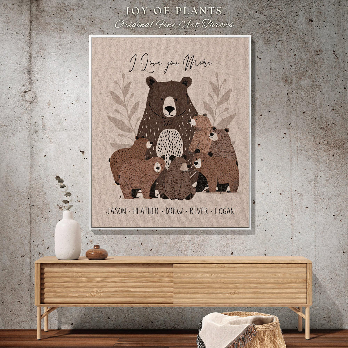 Personalized Mama Bear Blanket | Custom Family Gift for Mom with Grandchildren Names Sentimental Parent Tapestry Woven Throw Boho