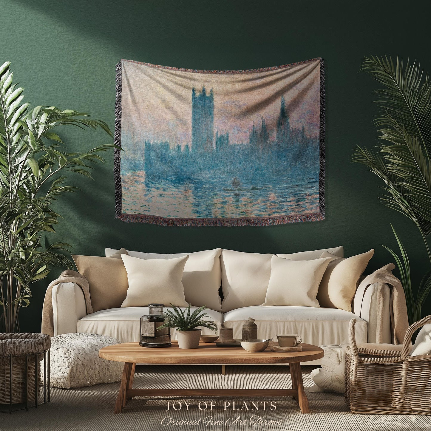 Houses of Parliament London Throw Monet Fine Art Woven Tapestry | Impressionist Wall Decor Misty Hues Elegant Home Style Art History Gifts