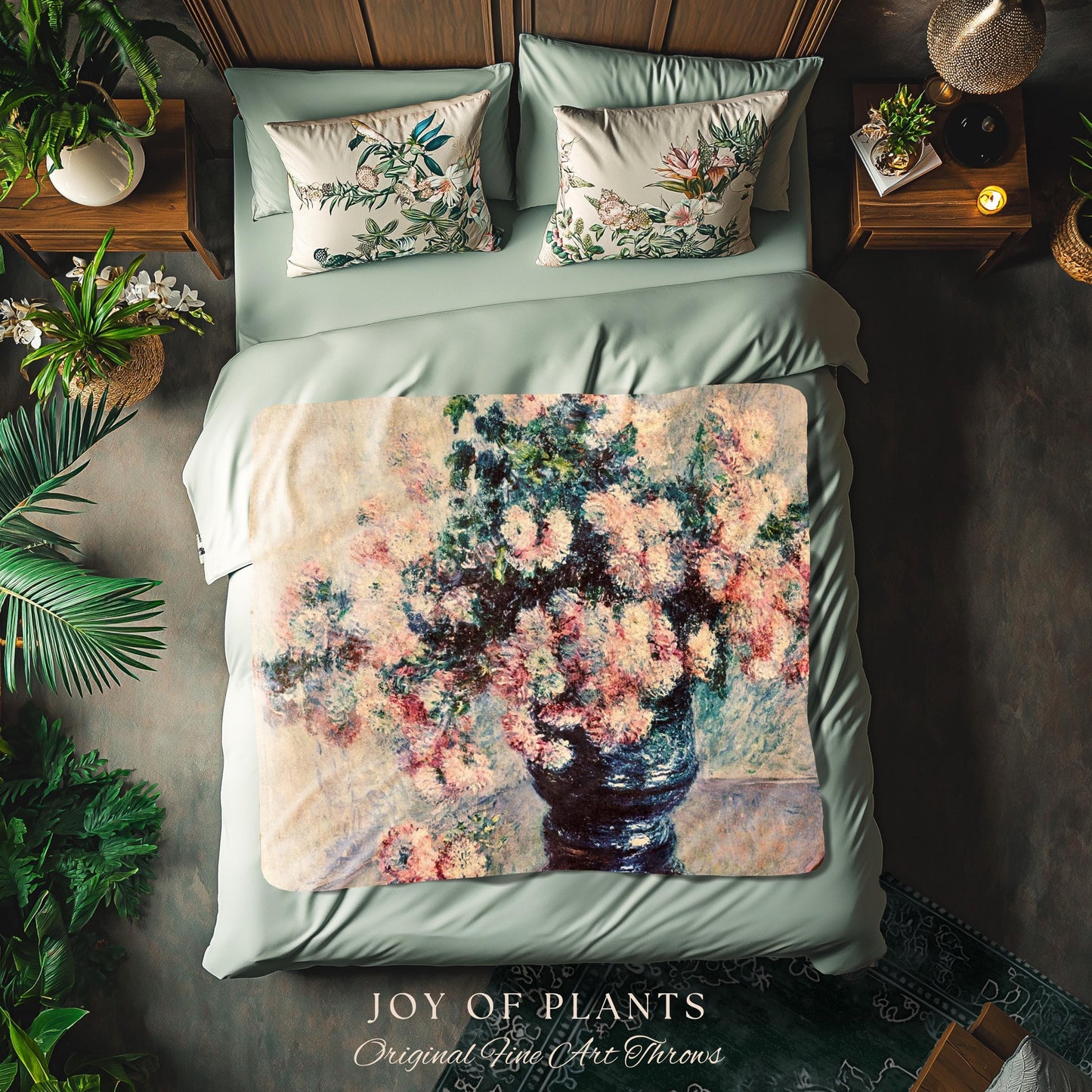 Chrysanthemums by Claude Monet Floral Fine Art Throw | Soft Pastels Botanical Design Tapestry Blanket for Garden Lovers and Art History Fans