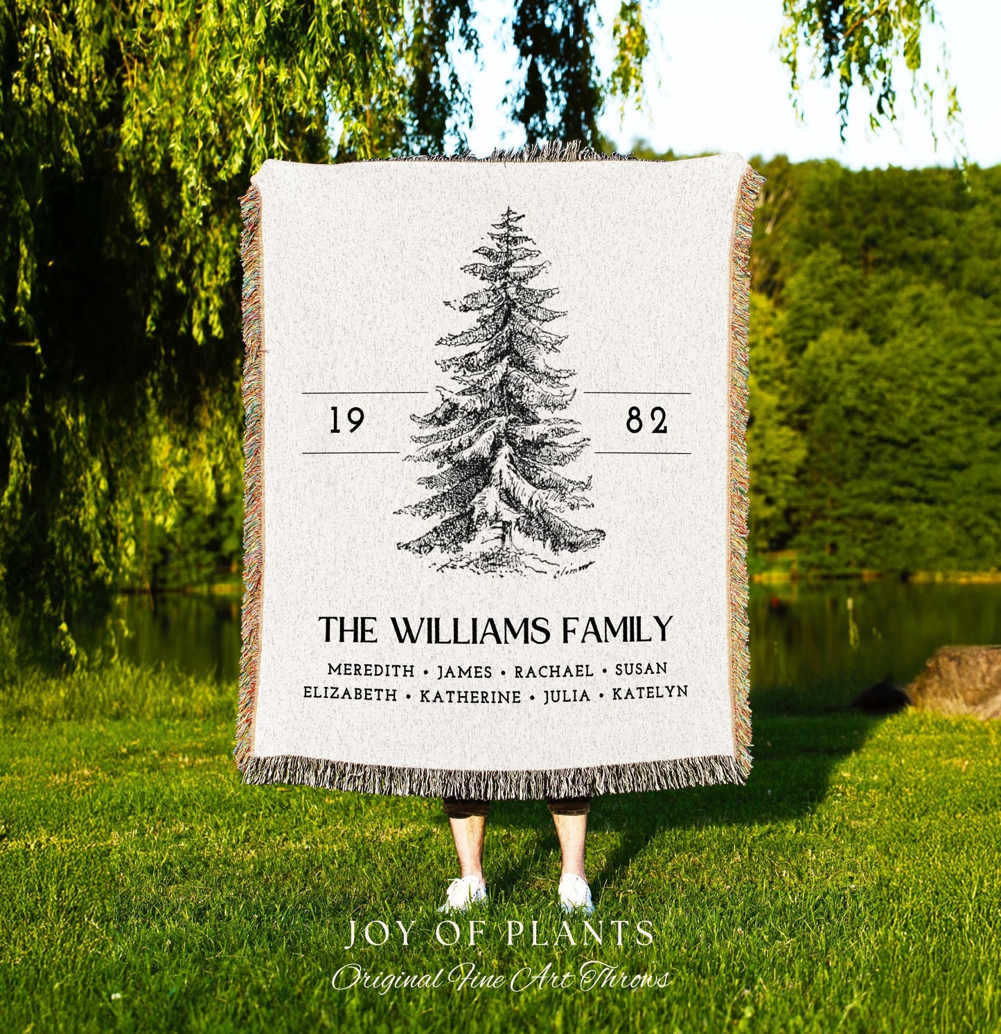 Vintage Family Tree Blanket | Christmas Gift Custom Family Tree Personalized Tapestry Meaningful Gift for Grandma Sentimental Family Gift |