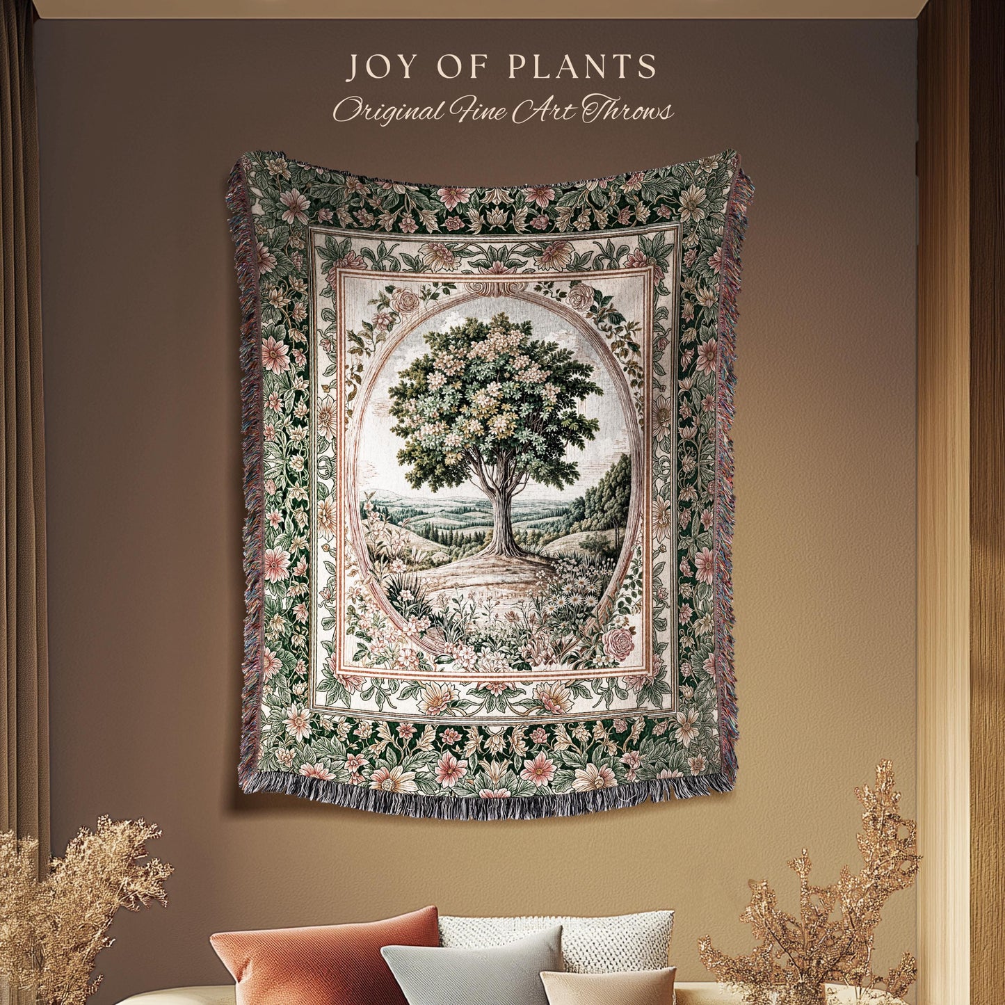 Chateau Garden Tree of Life Tapestry Blanket Jacquard Woven Coverlet