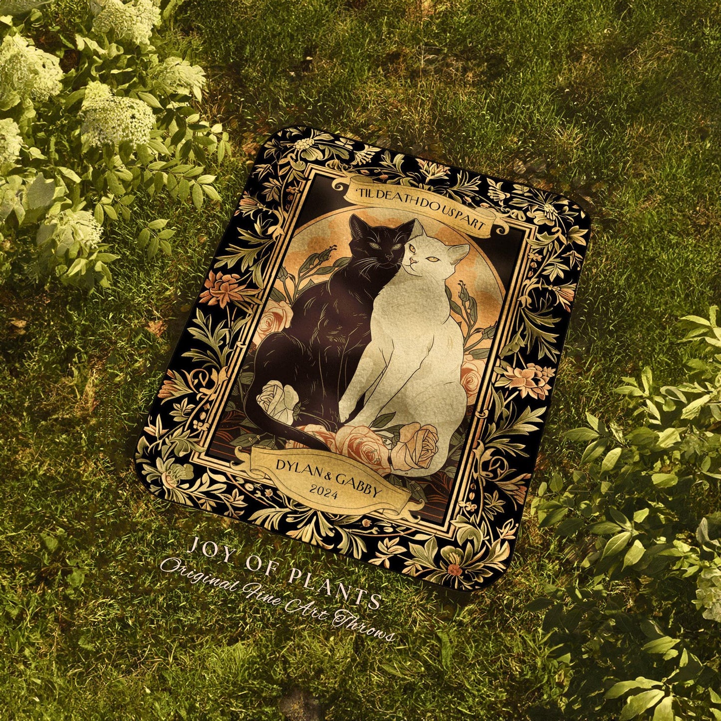 Tarot Cat Couple Blanket 'The Lovers' | Witchy Aesthetic Woven Throw Custom His and Hers Gift for Girlfriend Dark Academia Cat Tapestry |