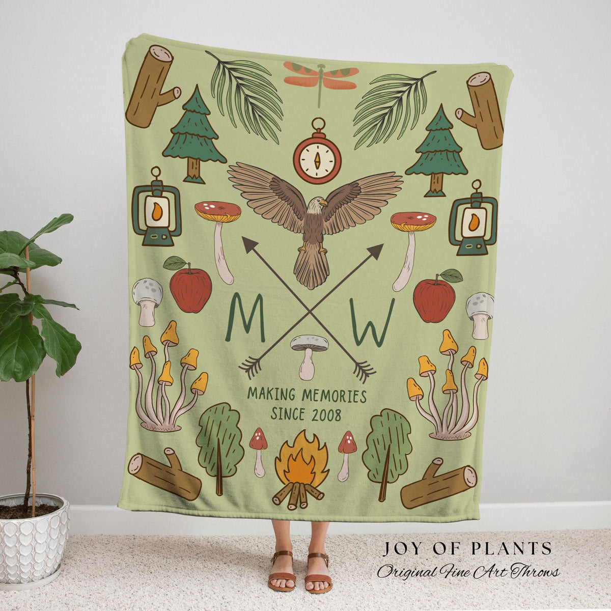 Sage Green Anniversary Blanket Woven Tapestry | Custom Wedding Anniversary Gift for Couple Personalized Tapestry Woven Blanket Gift for Her