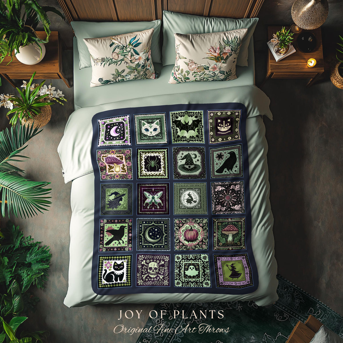 Witchy Magic Woven Cotton Throw Blanket | Rustic Halloween Bedroom Accent Gothic Spooky Decor Cozy Whimsigoth Tapestry Gift for Autumn Style