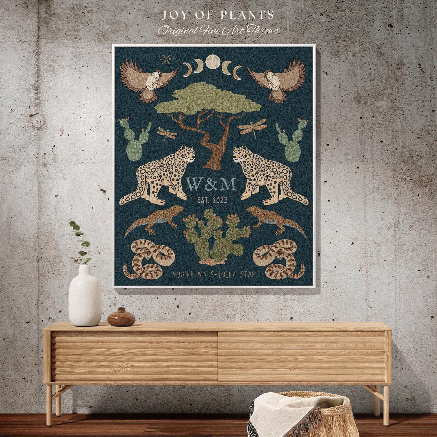 Jungle Blanket Custom Initial Tapestry | Anniversary Gift for Couple Blanket Personalized | Custom Anniversary Tapestry Jungle Blanket Woven