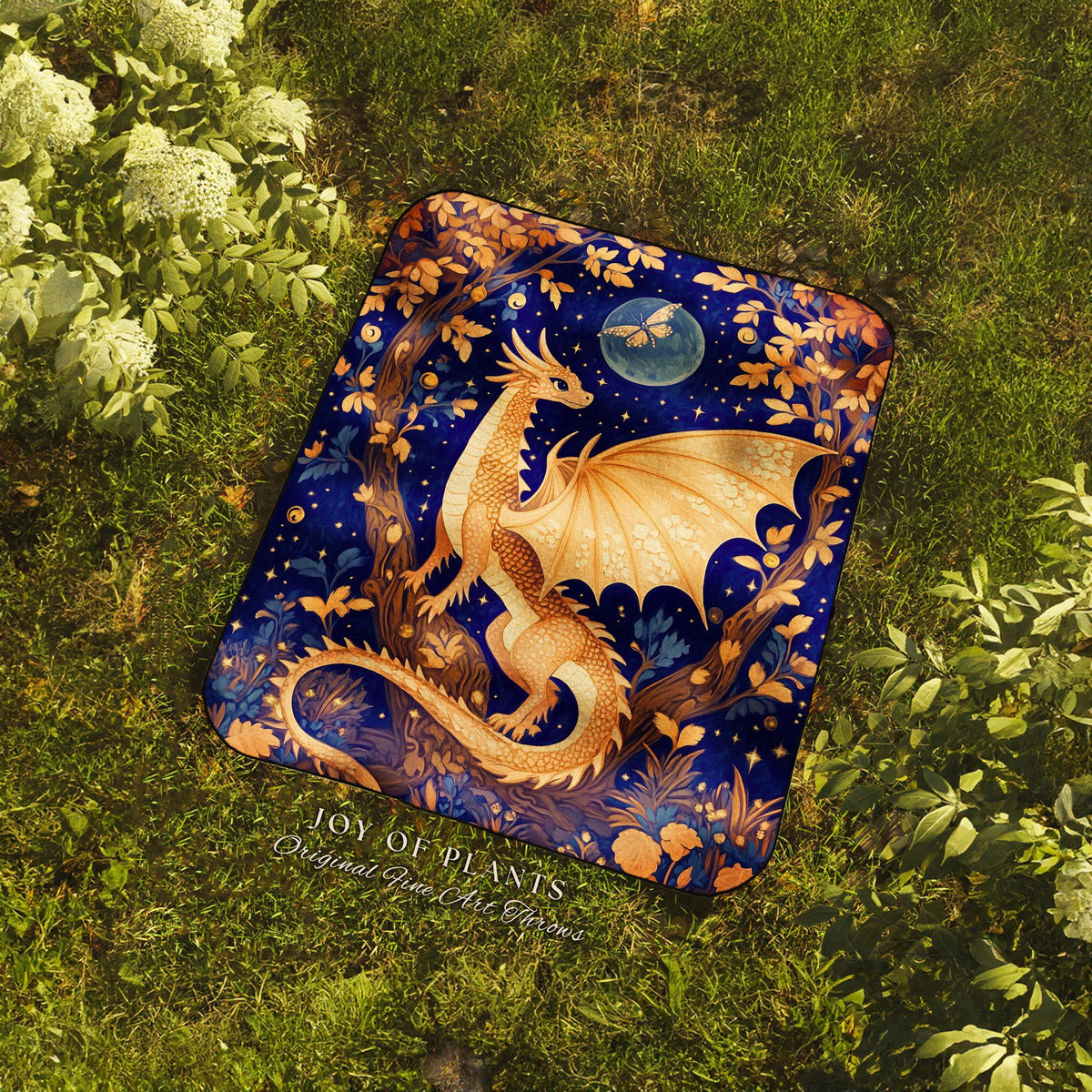 Whimsical Woodland Dragon Tapestry | Medieval Aesthetic Witchy Magical Mythical Creature Decor Cozy Rustic Whimsigothic Wall Hanging Artwork