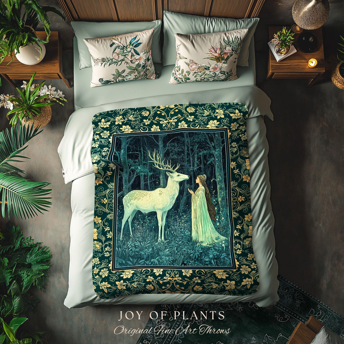 Medieval Princess Woodland Magic Blanket | Ancient Spirits Ethereal Forest Tapestry Mystic Woods Folklore Woven Wall Art Elegant Cottagecore