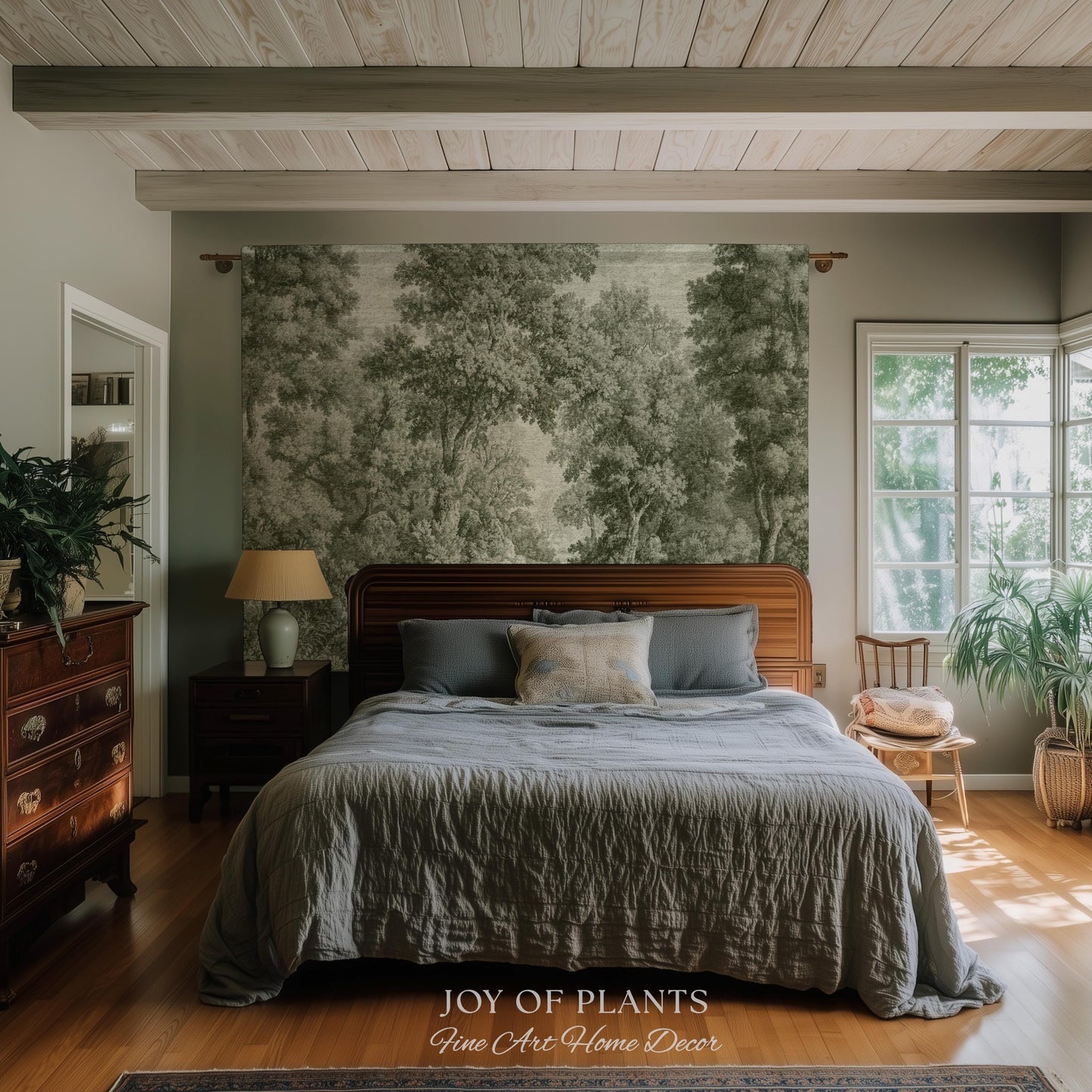 Quiet Wilderness Faded Green Verdure Tapestry | Tonal Landscape Romantic Victorian Naturalist Historic Monochrome Textile Pastoral Scenery