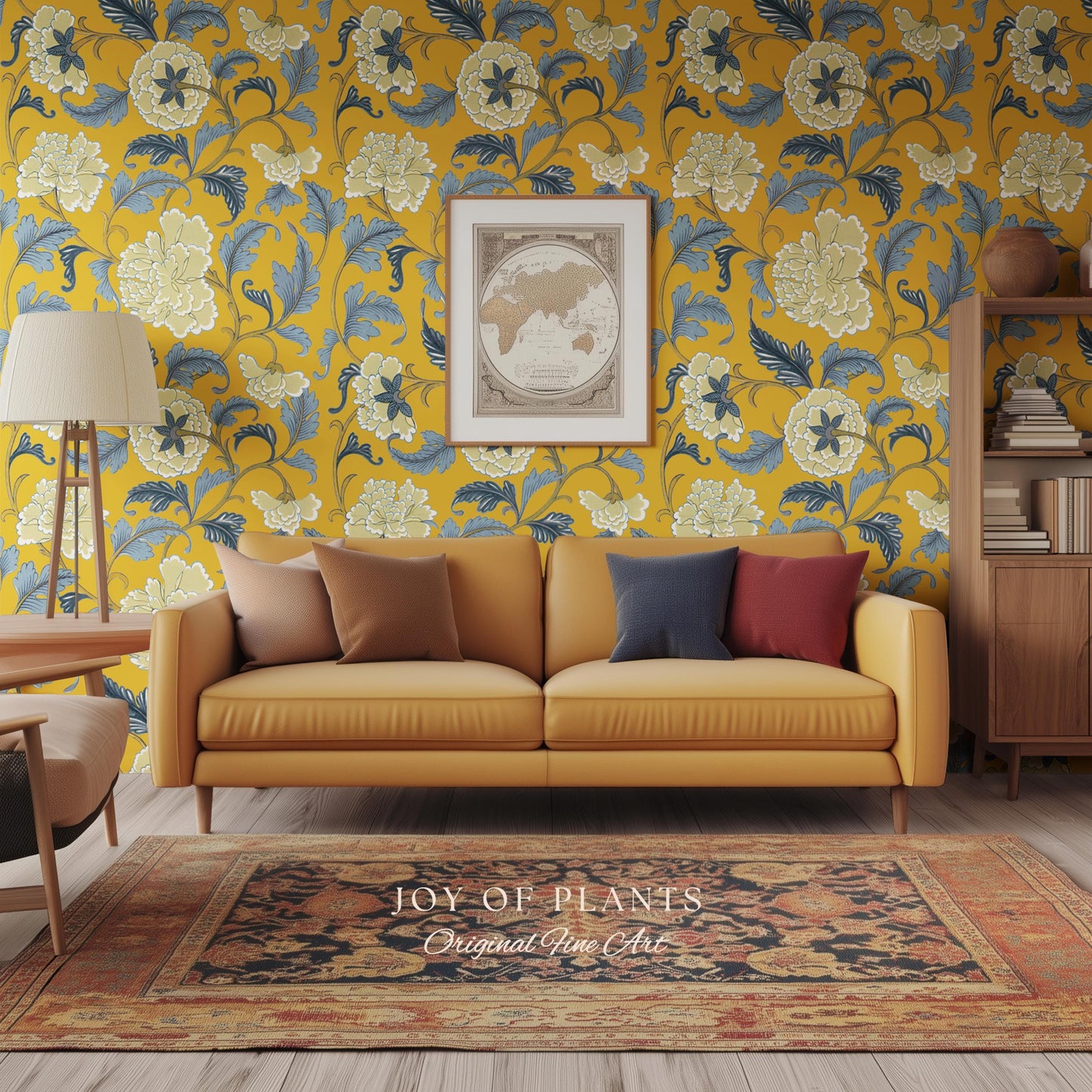 Formal European Damask Wallpaper | Rococo Chinoiserie French Florals Peony Wall Renter Friendly Peel & Stick Mustard Yellow Grandmillenial