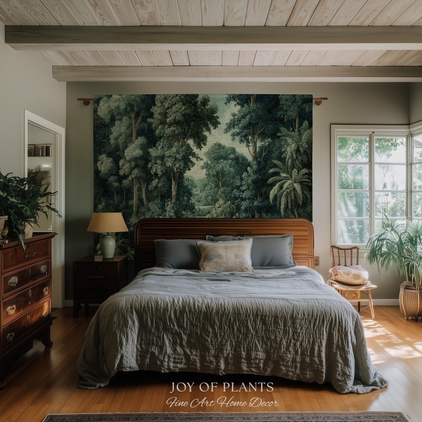 Old World Jungle Realism Tapestry | Victorian Botanical Atmospheric Forest Woven Throw Blanket Green Nature French Greenery Wall Art Earthy