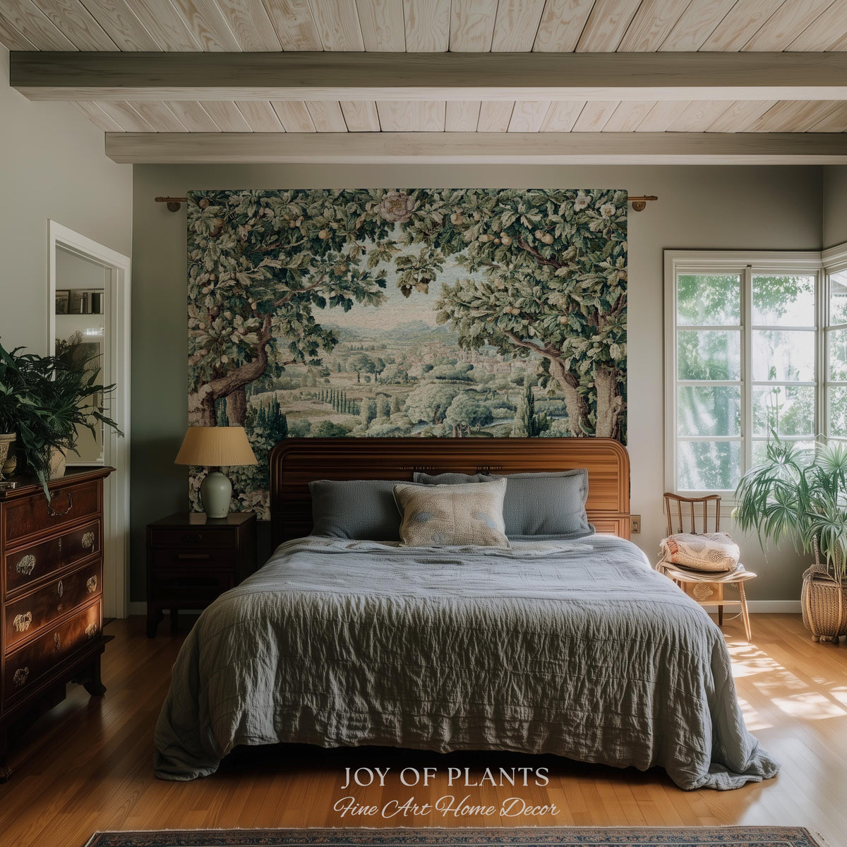 Pastoral Garden Estate Tapestry | Rustic Elegance Old World Woven Throw Blanket European Scenic Vista French Verdure Landscape Pastel Floral