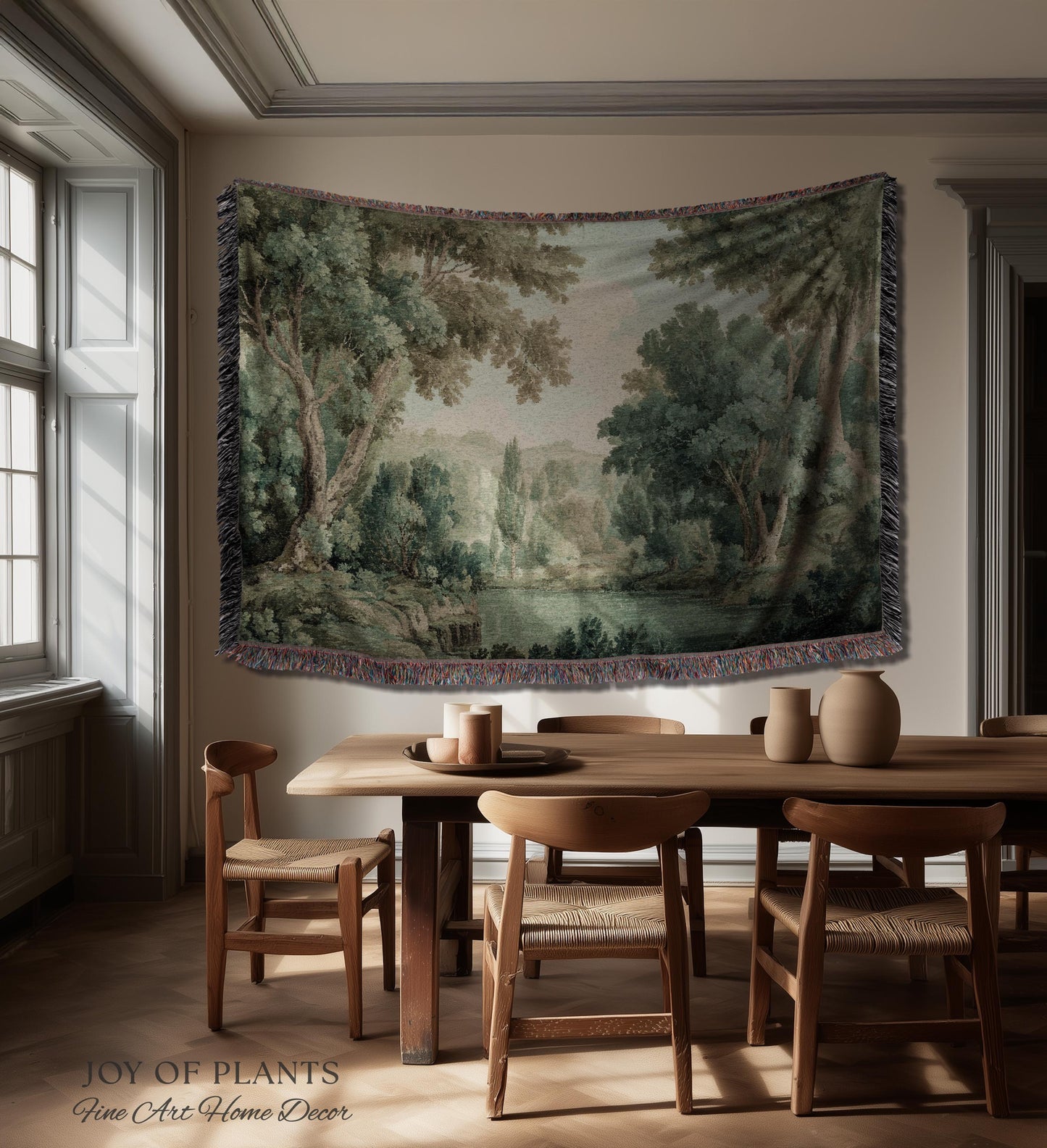 Muted Landscape Classical Verdure Wall Art | Timeless Vintage European Realism Grandmillenial Tapestry Heritage Jacquard Throw Victorian