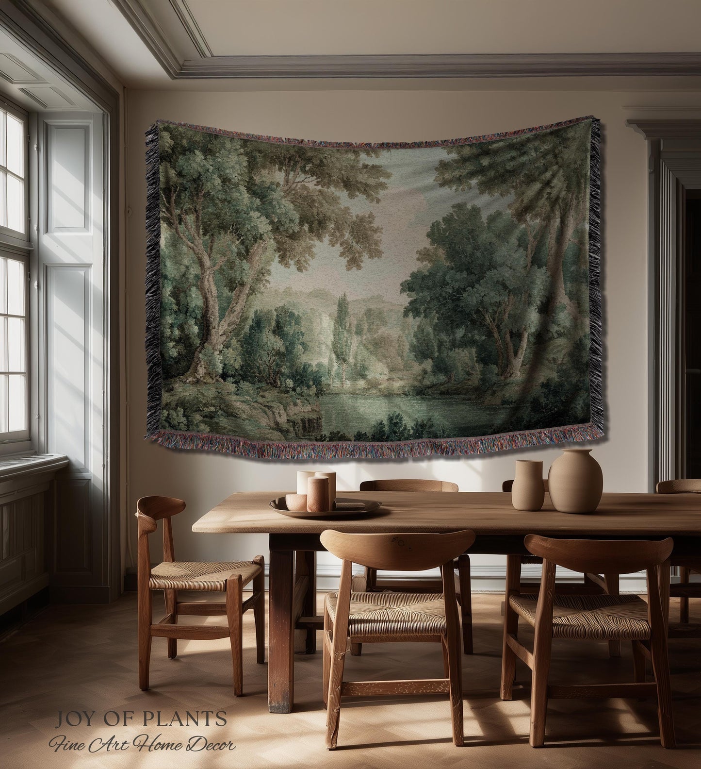 Muted Landscape Classical Verdure Wall Art | Timeless Vintage European Realism Grandmillenial Tapestry Heritage Jacquard Throw Victorian