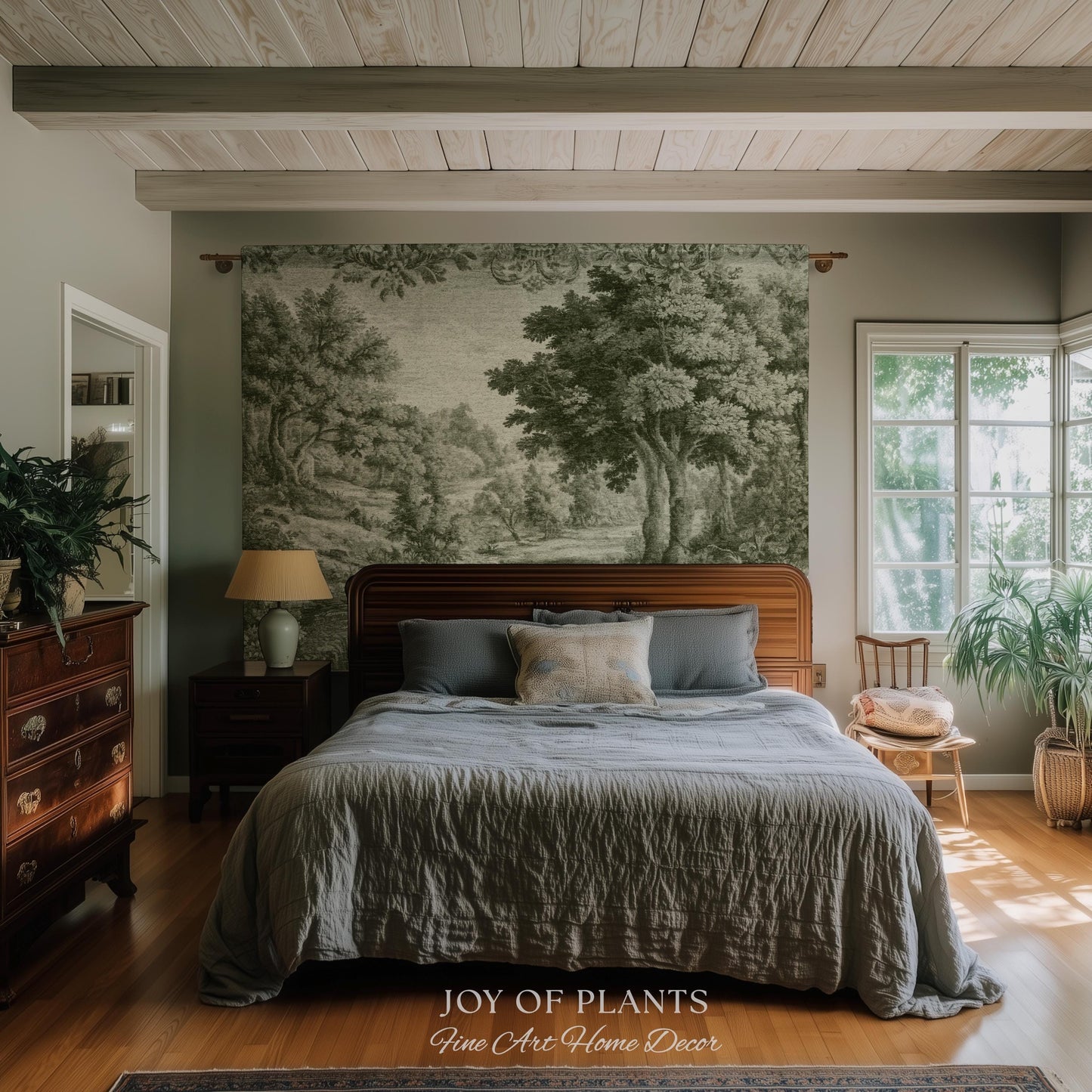 Mossy Passage Verdure Wall Tapestry | Pale Olive European Forest Woven Jacquard Throw Blanket Traditional Pastoral French Country Textile