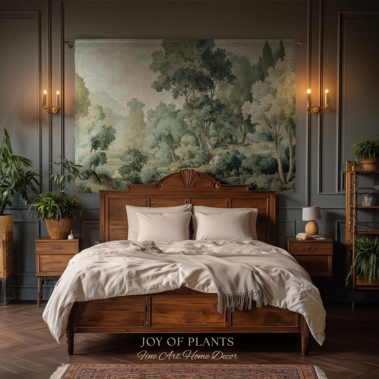 Timeless European Tree Tapestry | Classical Naturalism Muted Botanical Jacquard Greenery Tranquil Lake Scene Woven Throw Blanket Museumcore