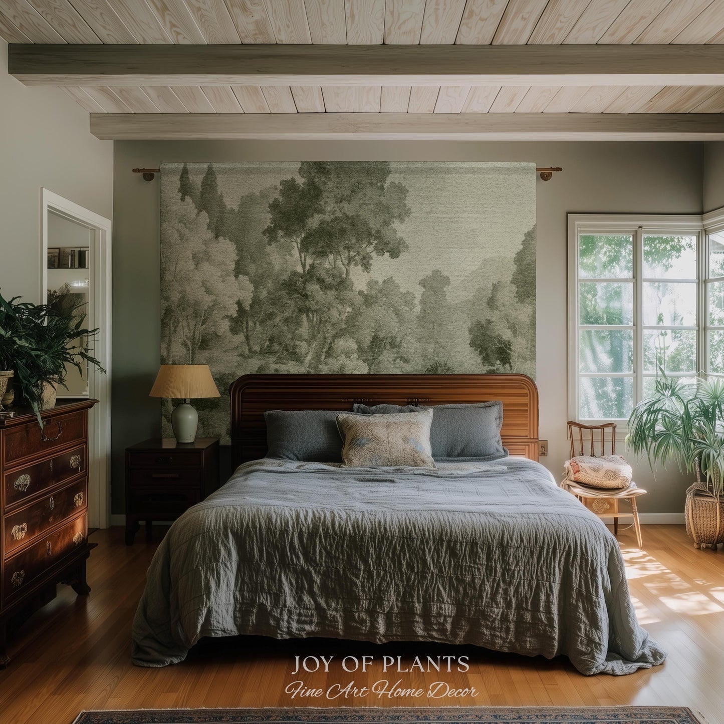Naturalist Landscape Monochrome Wall Tapestry | Victorian Conservatory Heritage Textile Jacquard Olive Green Tonal Style Botanical Verdure