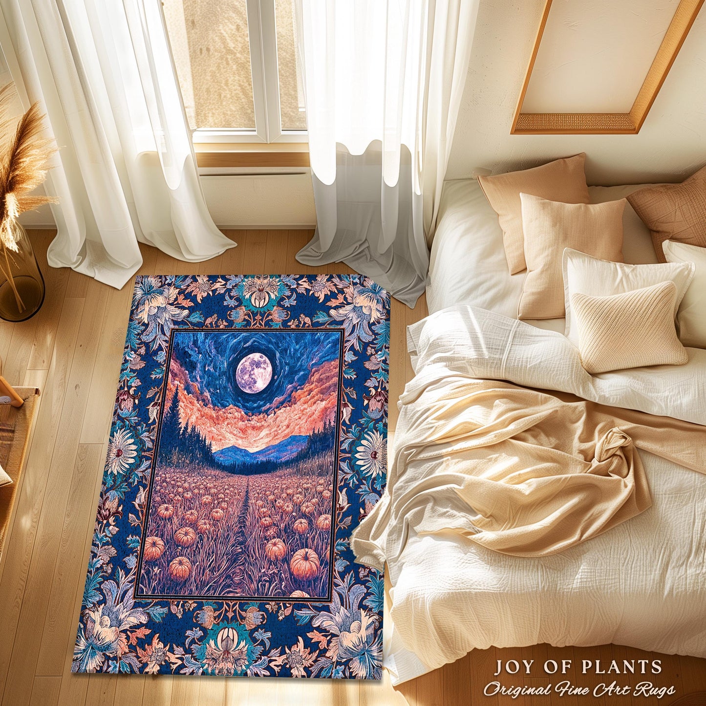 Witchy Night Sky Full Moon Rug | Pastel Fall Decoration Cozy Autumn Accent Rug Pumpkin Patch Whimsigoth Aesthetic Spooky Dark Academia Dorm