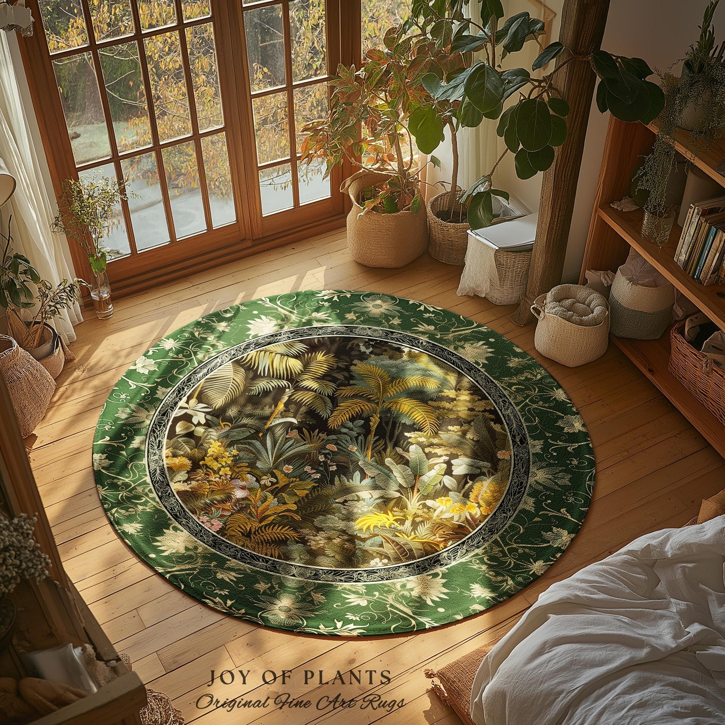 Maximalist Botanical Jungle Area Rug | Exotic Leaf Tropical Nature Theme Bedroom Decor Vintage Elegance Living Room Forest Floor Abstract |