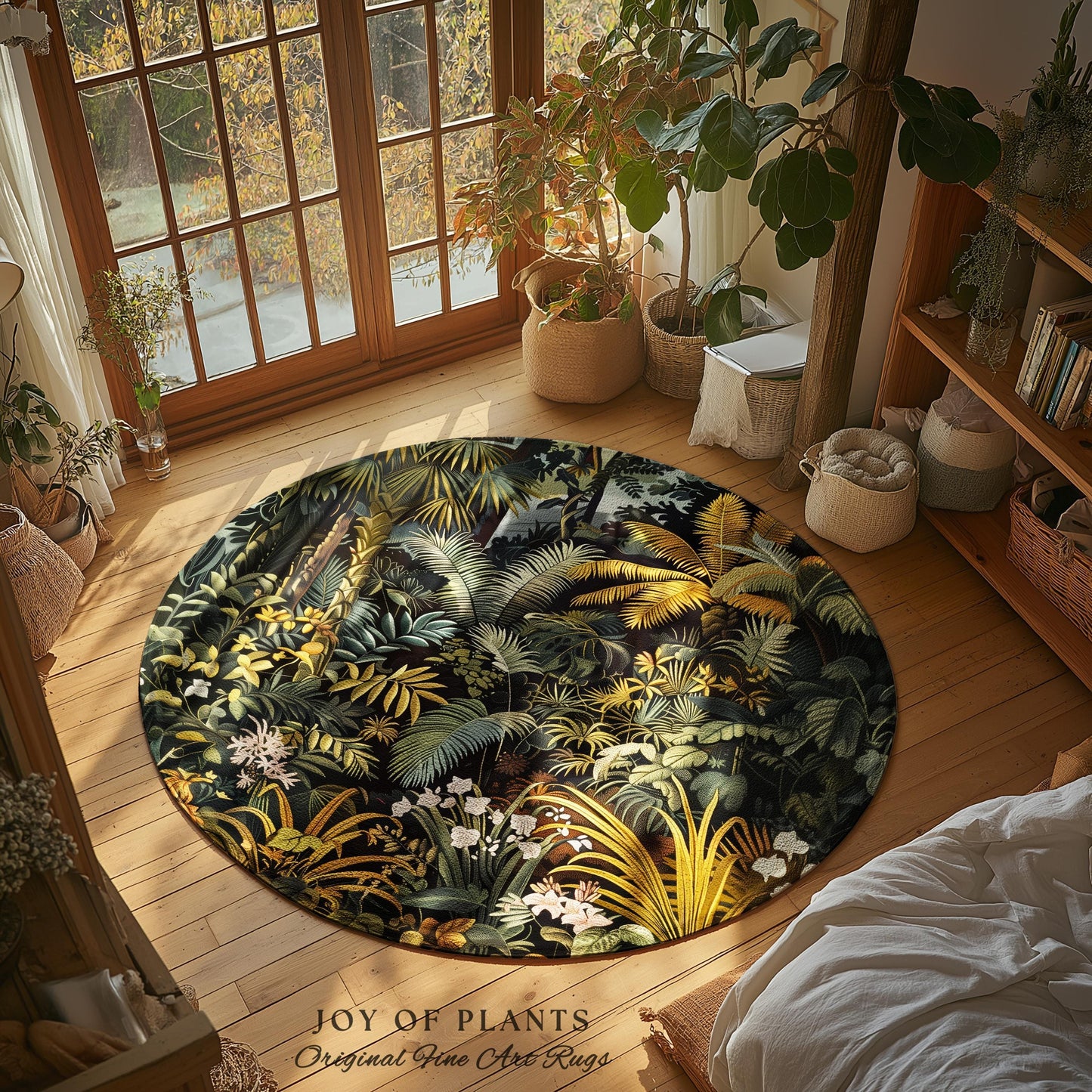 Earthy Colors Tropical Leaves Area Rug | Jungle Theme Bedroom Decor Whimsical Botanical Living Room Forest Floor Abstract House Plant Rug |