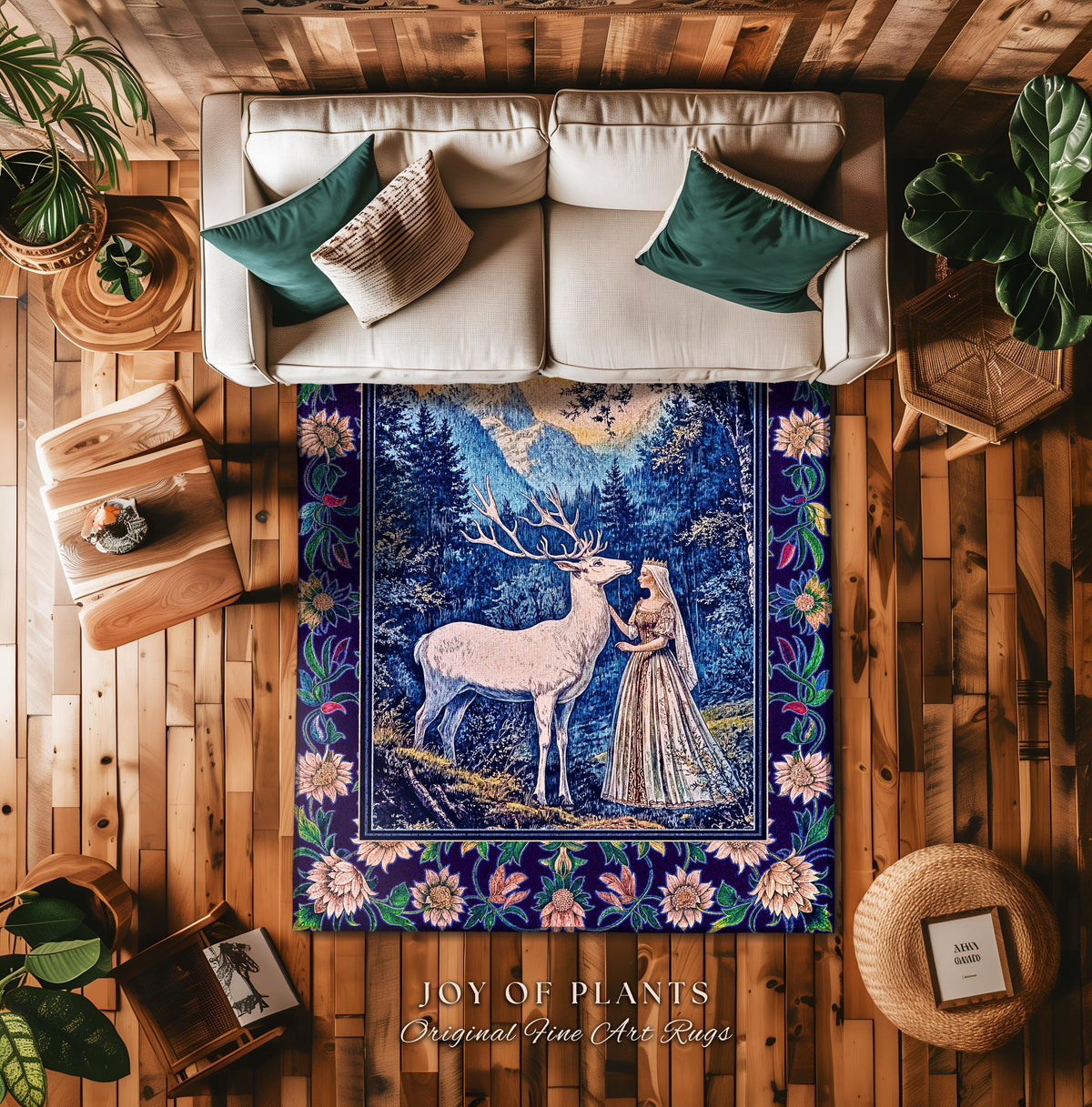 Woodland Renaissance Rustic Rug | Royal Elegance Accent Rug Storybook Fantasy Aesthetic Vintage Princesscore Ethereal Forest Deer Medieval |