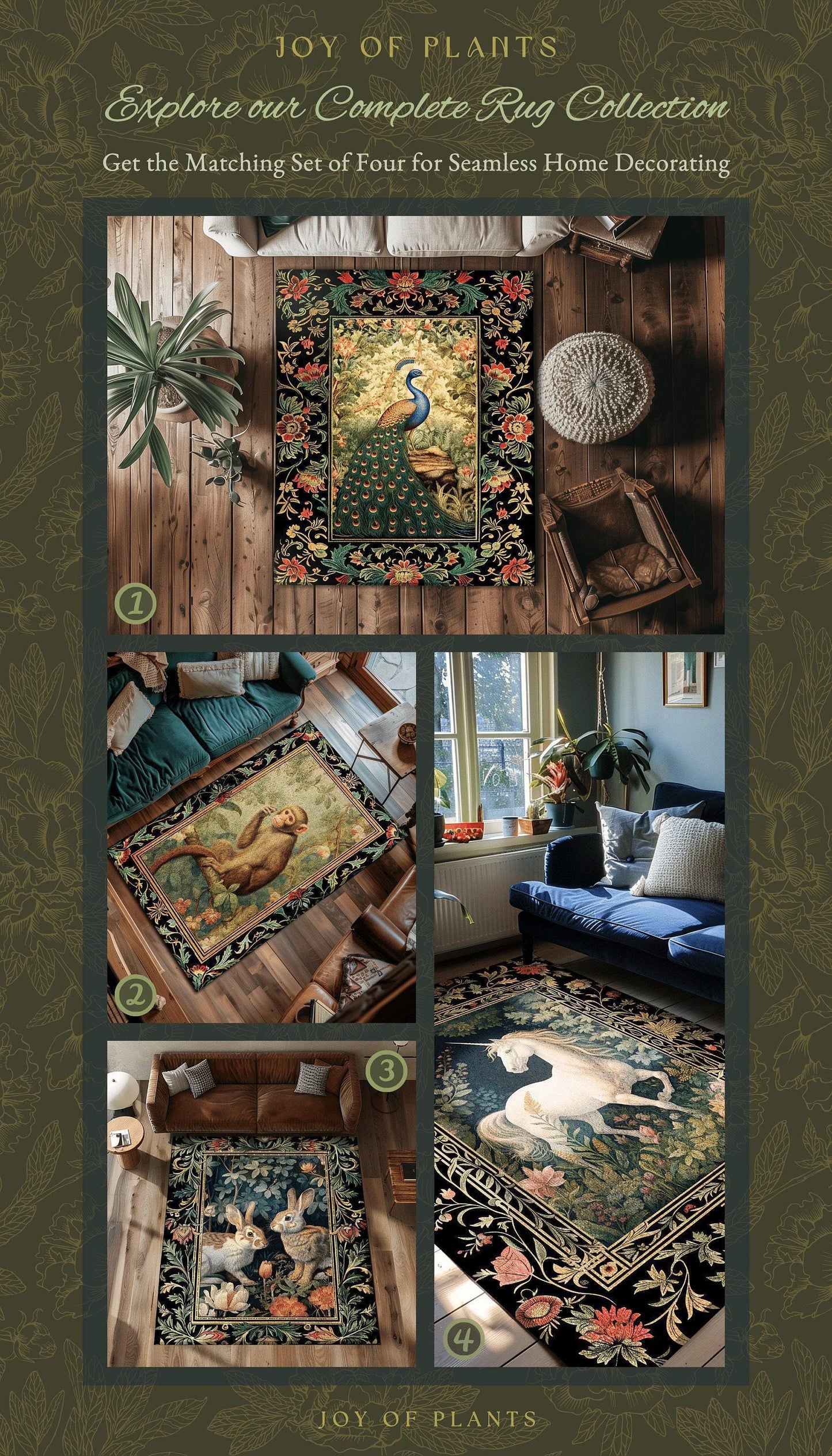 Botanical Bedroom Decor Round Peacock Rug Morris Inspired Cottagecore Room Light Academia Style Mystical Bird Art | Maximalist Peacock Rug