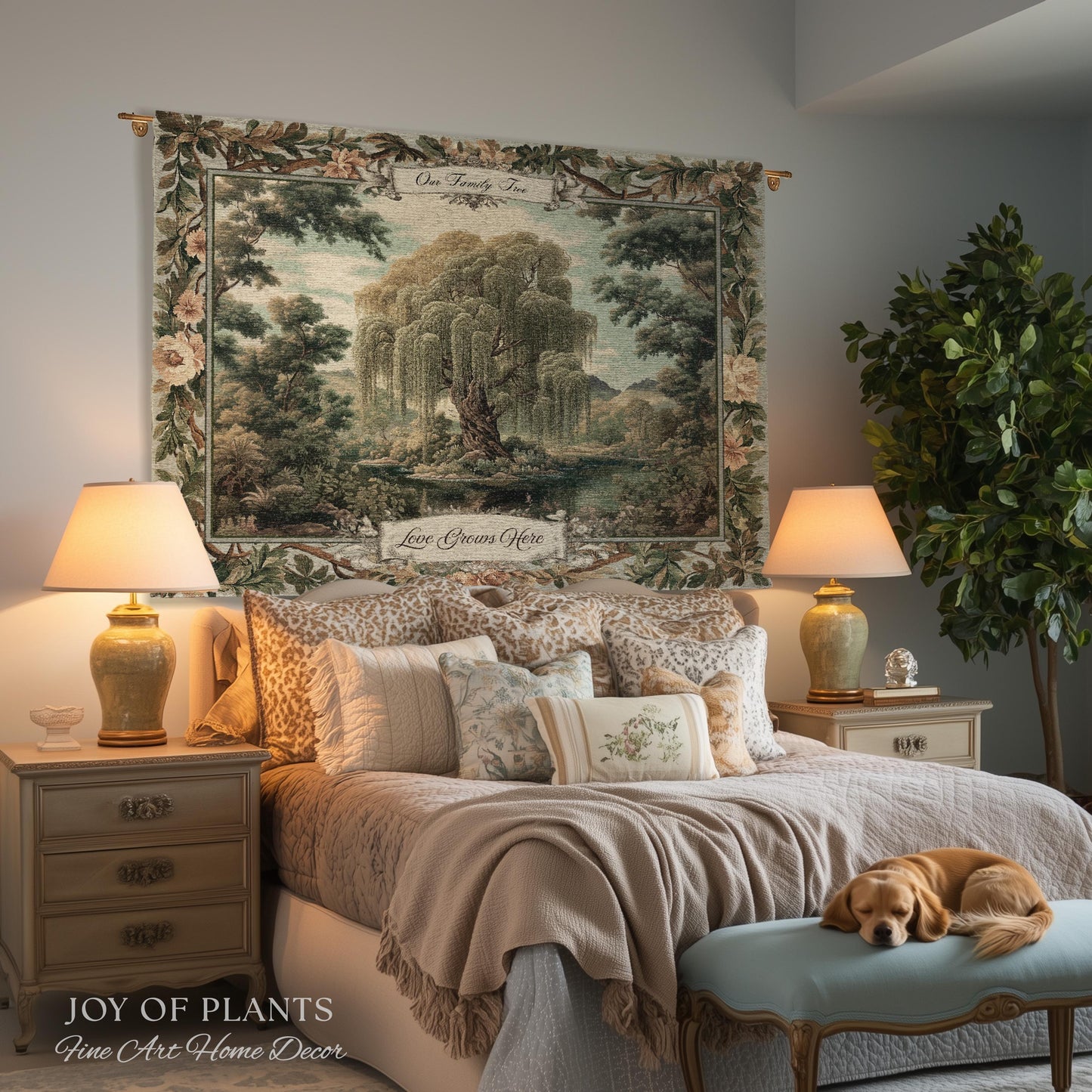 Traditional Woven Custom Family Tree Sentimental Gift | Floral Victorian Verdure Tapestry Throw Personalized Heirloom Elegant Willow Artwork