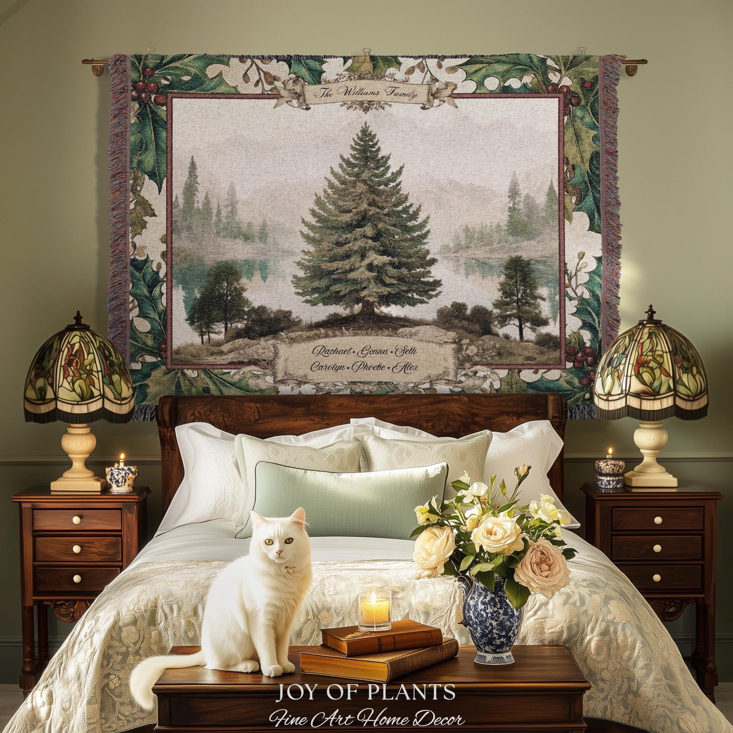 Family Legacy Custom Winter Woodland Woven Wall Hanging Personalized Names Nostalgic Tapestry Throw Ancestral Tree Art Holiday Keepsake Gift