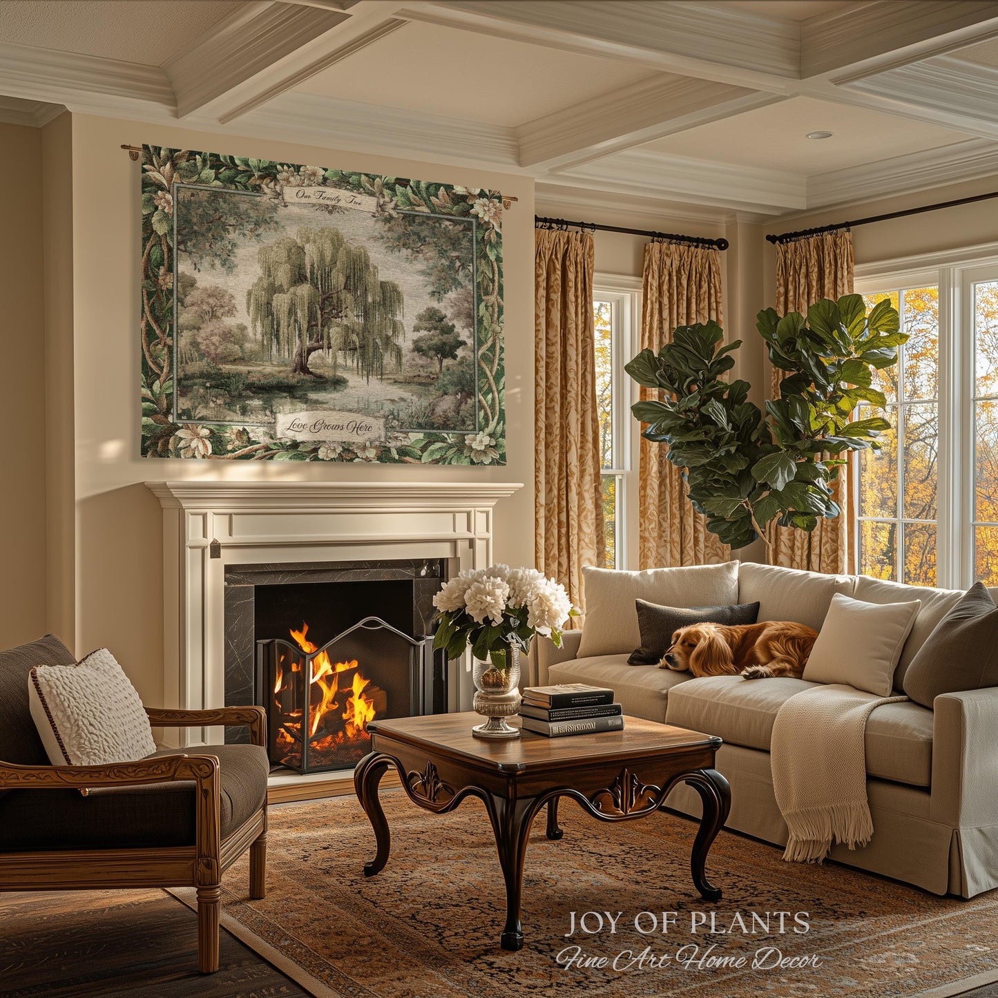Rustic Elegance Whimsical Willow Tree Personalized Family Name Tapestry Throw | Botanical Cottagecore Custom Heritage Woven Blanket Wall Art