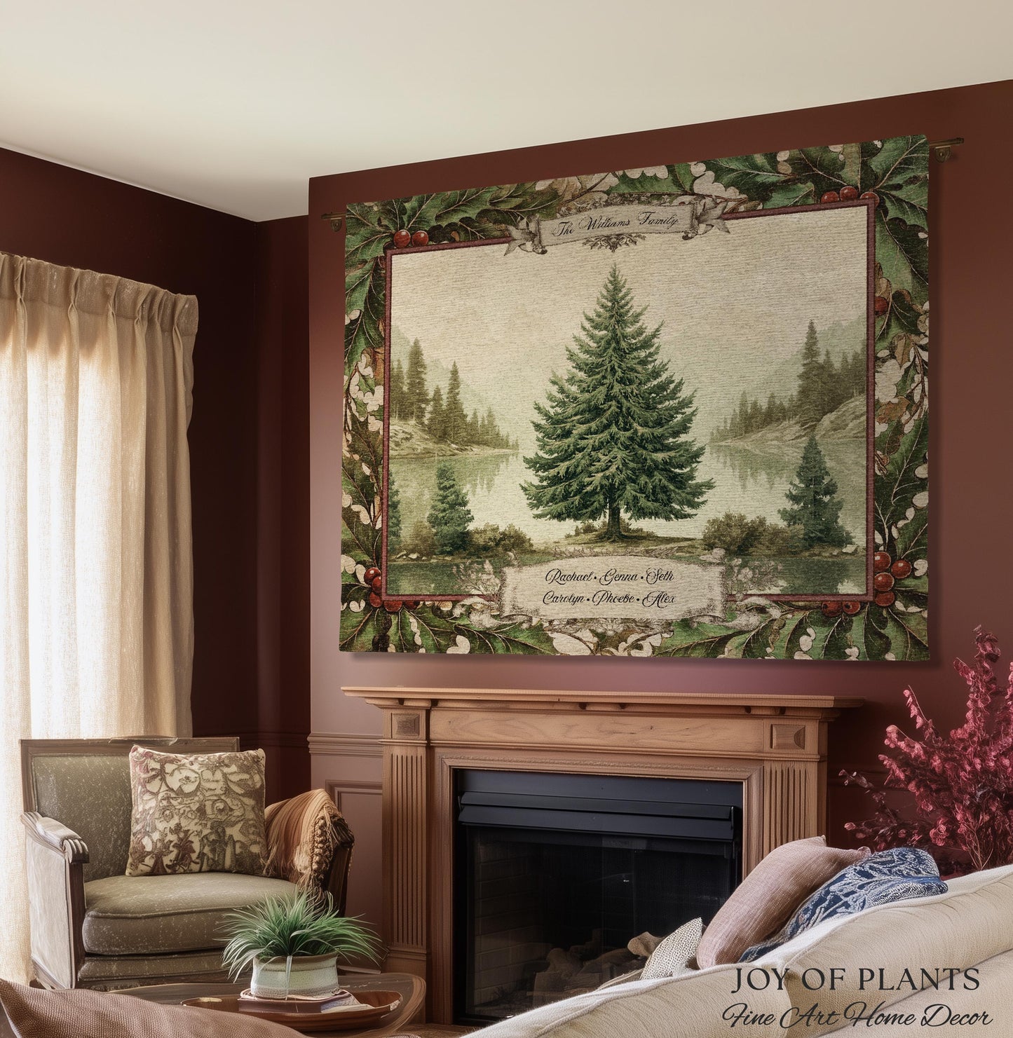 Christmas Traditions Custom Woven Wall Art | Personalized Heritage Tapestry Nostalgic Evergreen Landscape Family Heirloom Sentimental Decor
