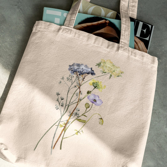 Vintage Flower Bouquet Watercolor Canvas Tote Bag Everyday Tote Shoulder Bag Vintage Botanical Watercolor Flower Market Book Tote Gift