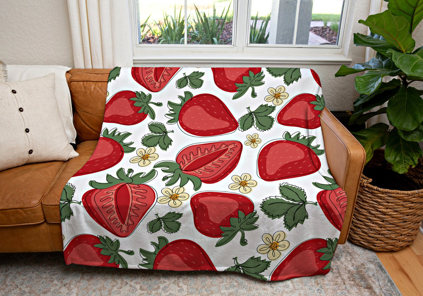 Woven Strawberry Blanket | Custom Throw Blanket | Cottagecore Decor Custom Throw Blanket | Custom Strawberry Gift | Boho Strawberry Decor |