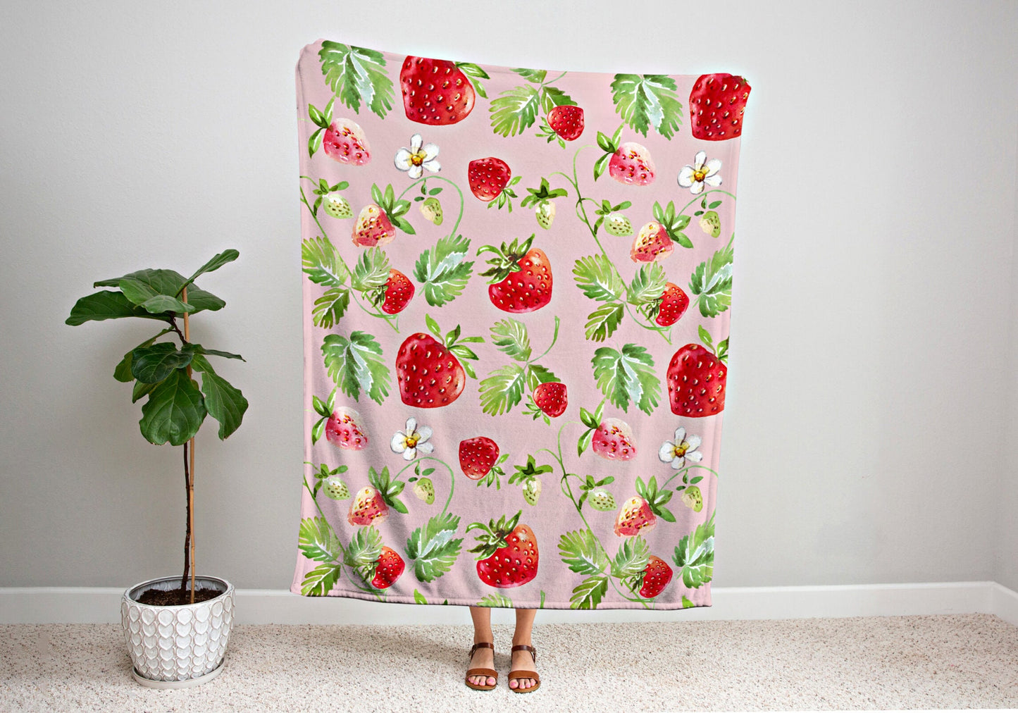 Strawberry Picnic Blanket | Personalized Blanket | Cottagecore Decor Custom Throw Blanket | Custom Strawberry Gift | Boho Strawberry Decor |