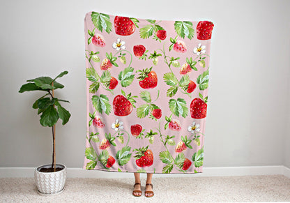 Strawberry Picnic Blanket | Personalized Blanket | Cottagecore Decor Custom Throw Blanket | Custom Strawberry Gift | Boho Strawberry Decor |