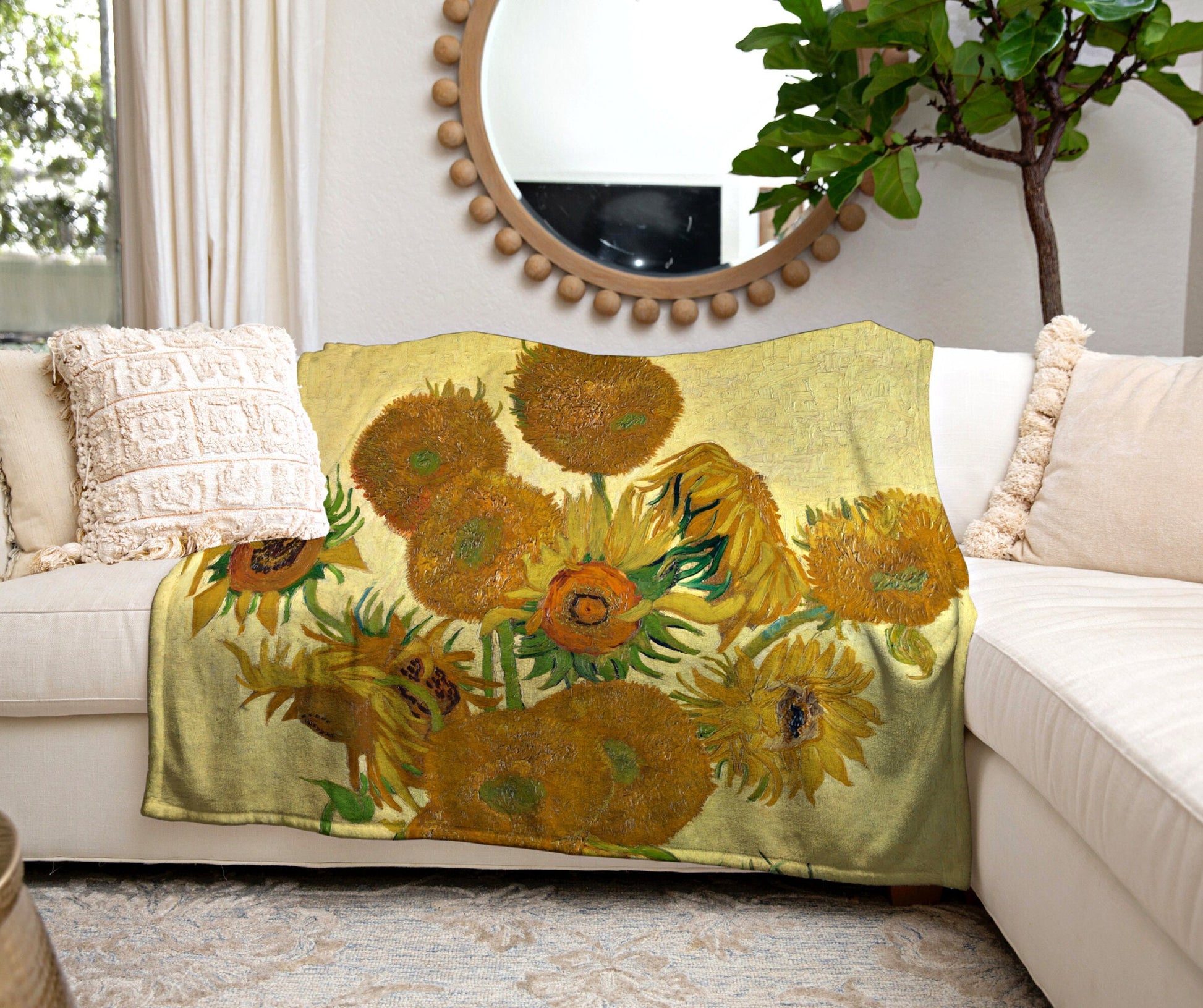 Sunflower Woven Throw Blanket | Vincent Van Gogh Tapestry Aesthetic | Nature Woven Blanket | Art Teacher Gift | Custom Painting Blanket |