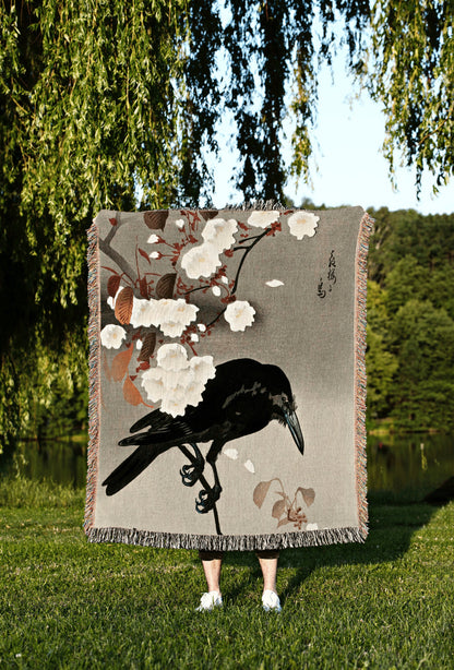 Crowcore Woven Tapestry | Black Crow Core | Watercolor Crow Vintage Throw Blanket | Woven Blanket | Woven Throw Blanket | Gothic Tapestry |