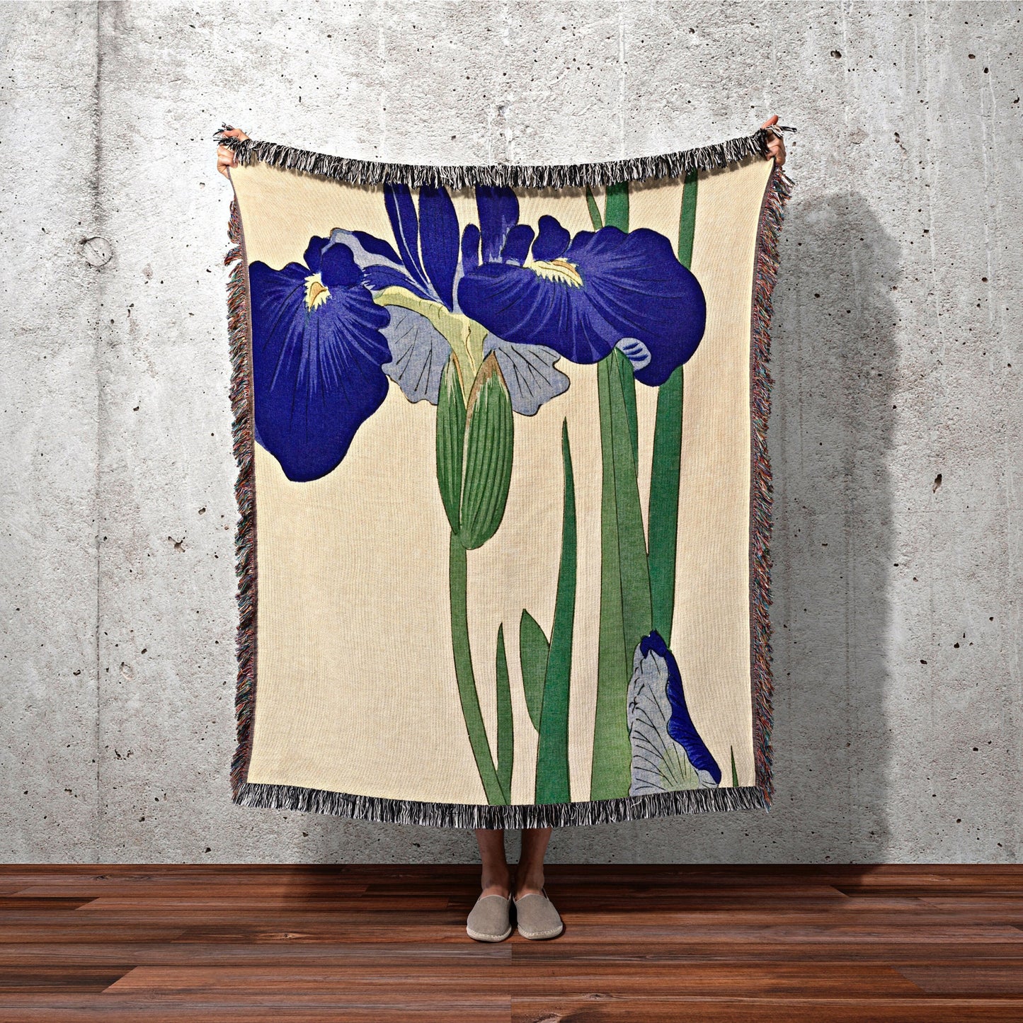 Iris Art Floral Tapestry Japanese Art Wall Decor Woven Throw Blanket Japanese Tapestry Floral Throw Blanket Woven Tapestry Woven Blanket