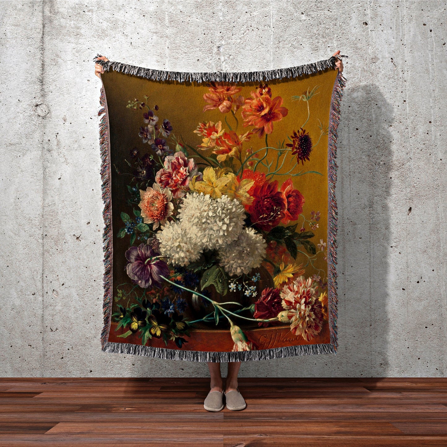 Abraham Mignon Art Tapestry | Floral Woven Blanket | Fairycore Decor Woven Throw Blanket | Victorian Gothic Decor Woven Vintage Art Blanket