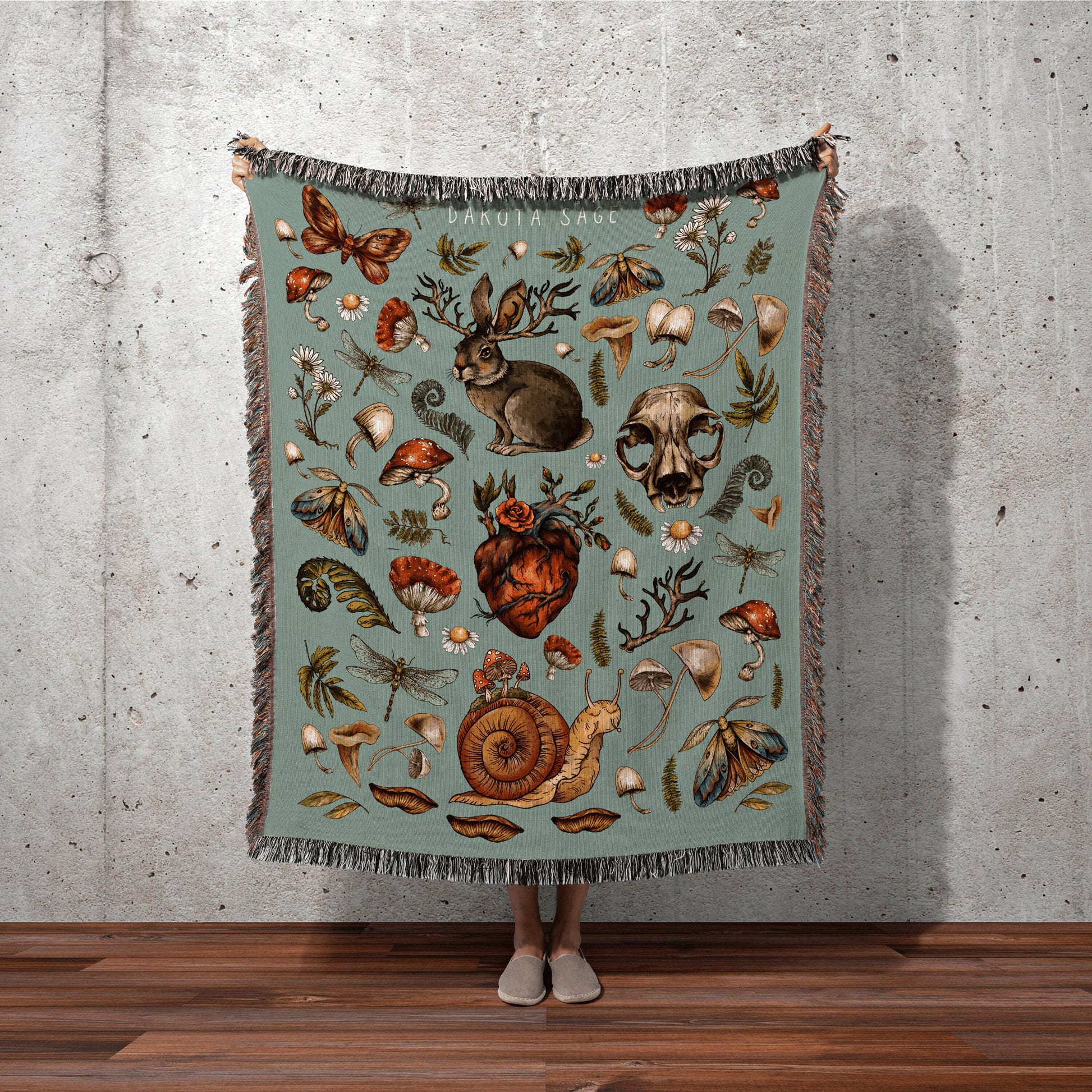 Victorian Gothic Woven Blanket | Dark Cottagecore Witchy Tapestry Woven | Goblincore Forest Mushroom Blanket Vintage | Mushroom Aesthetic |