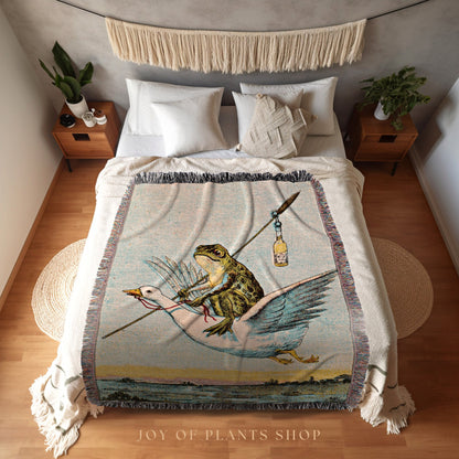 Vintage Toad Woven Throw Blanket Frog Tapestry Woven Art Blanket Whimsgothic Aesthetic Cottagecore Decor Fairycore Decor Woven Tapestry